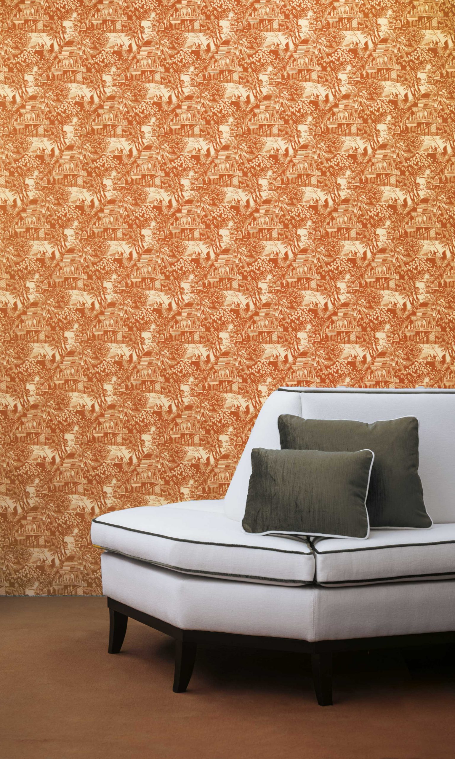 Papel pintado vinílico Olimpo Naranja colección Librería Gastón y Daniela paisaje naturaleza decoración salón dormitorio baño cocina