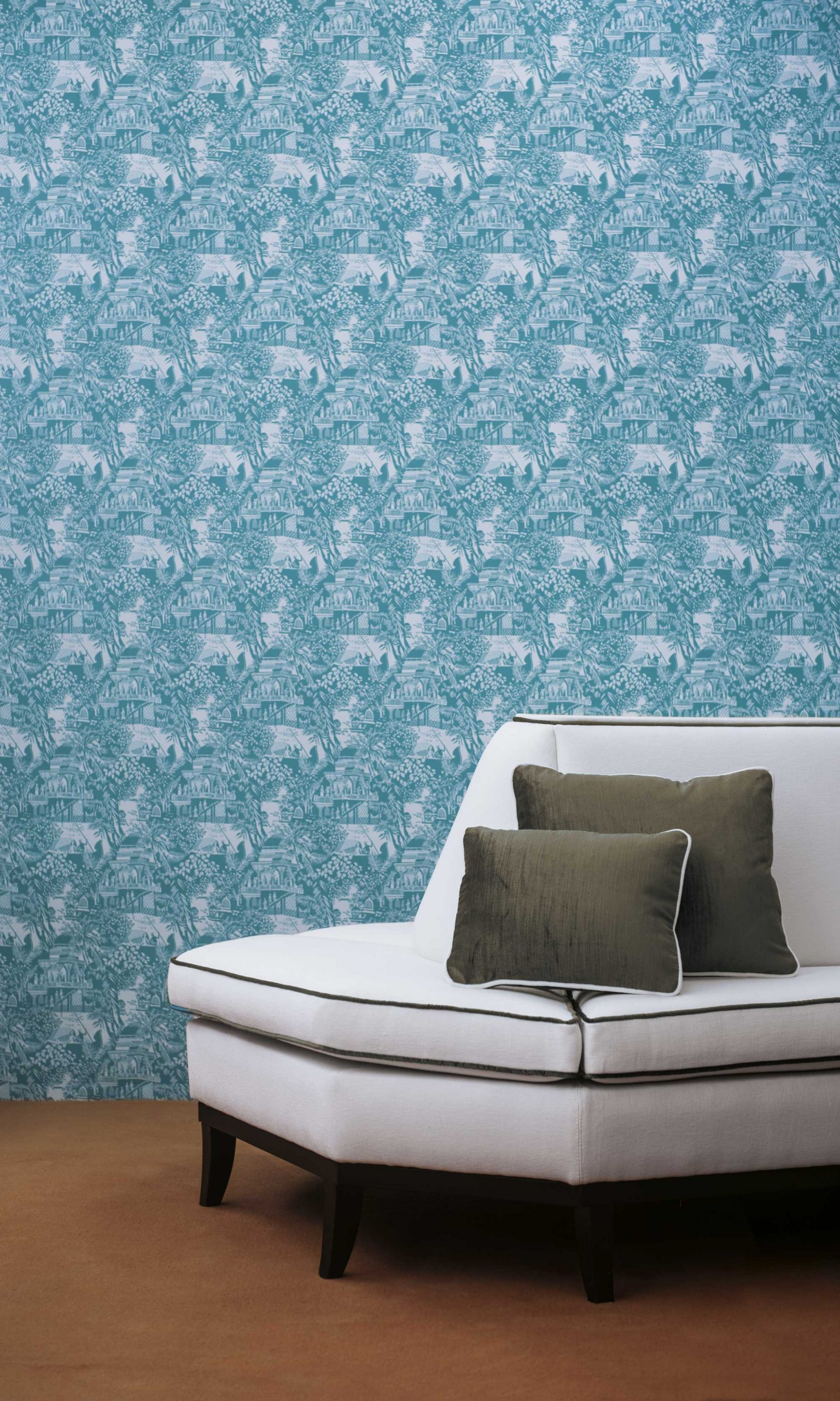 Papel pintado vinílico Olimpo Azul colección Librería Gastón y Daniela paisaje naturaleza decoración salón dormitorio baño cocina