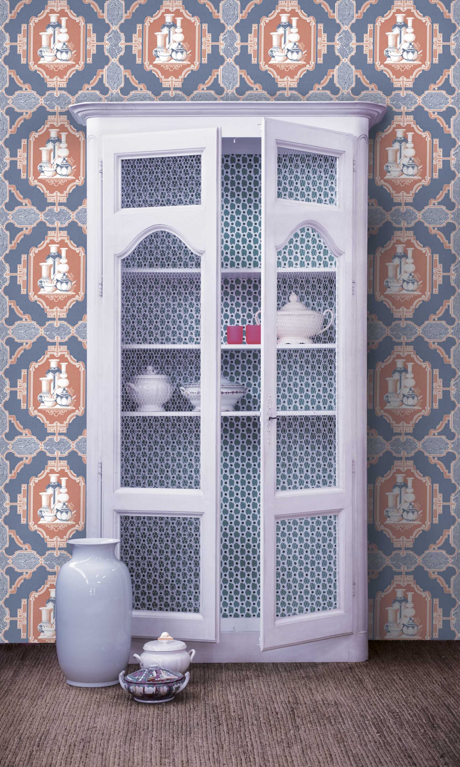 Papel pintado Porcelanas azul colección Librería Gastón y Daniela singular papel tejido no tejido decoración casa dormitorio baño cocina
