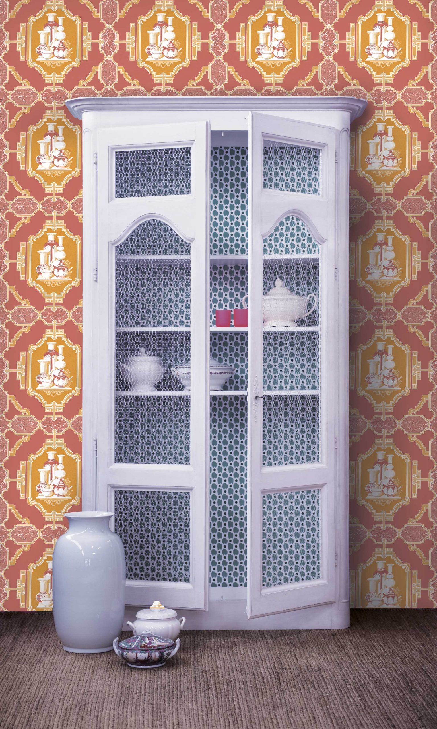 Papel pintado Porcelanas naranja colección Librería Gastón y Daniela singular papel tejido no tejido decoración casa dormitorio baño cocina