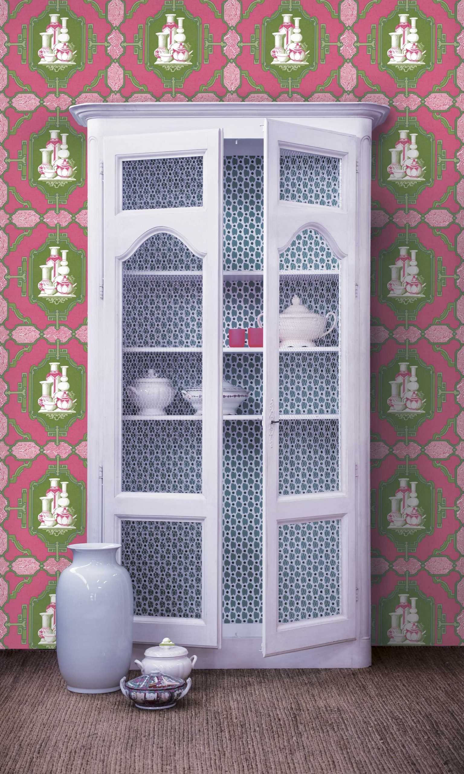 Papel pintado Porcelanas rosa colección Librería Gastón y Daniela singular papel tejido no tejido decoración casa dormitorio baño cocina