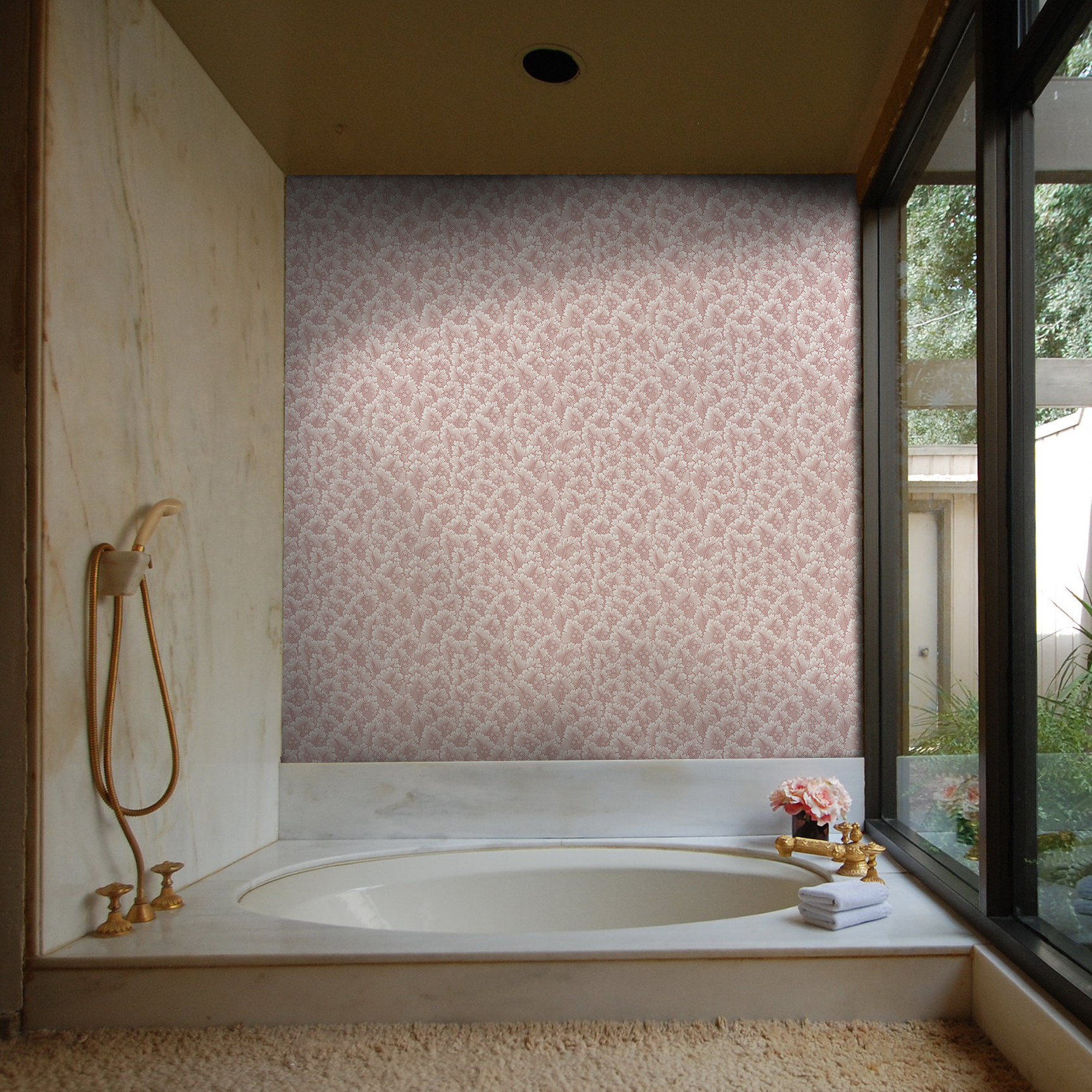 Papel pintado Secret Garden rosa colección Librería Gastón y Daniela botanico floral papel tejido no tejido decoración casa dormitorio salón baño cocina