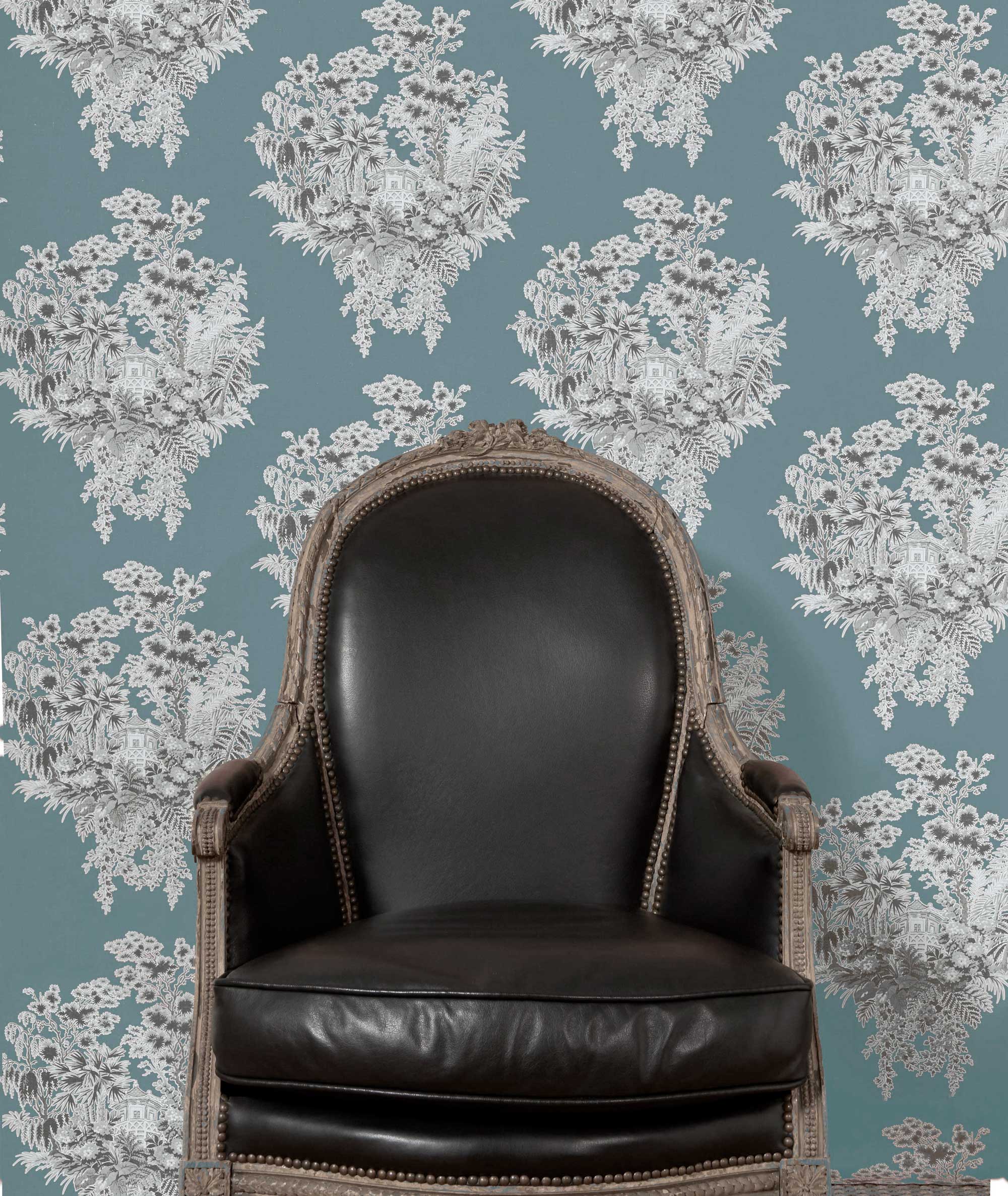 Papel pintado vinílico Valjunco azul colección Volume V Lorenzo Castillo Gastón y Daniela botánico floral decoración casa dormitorio salón cocina baño