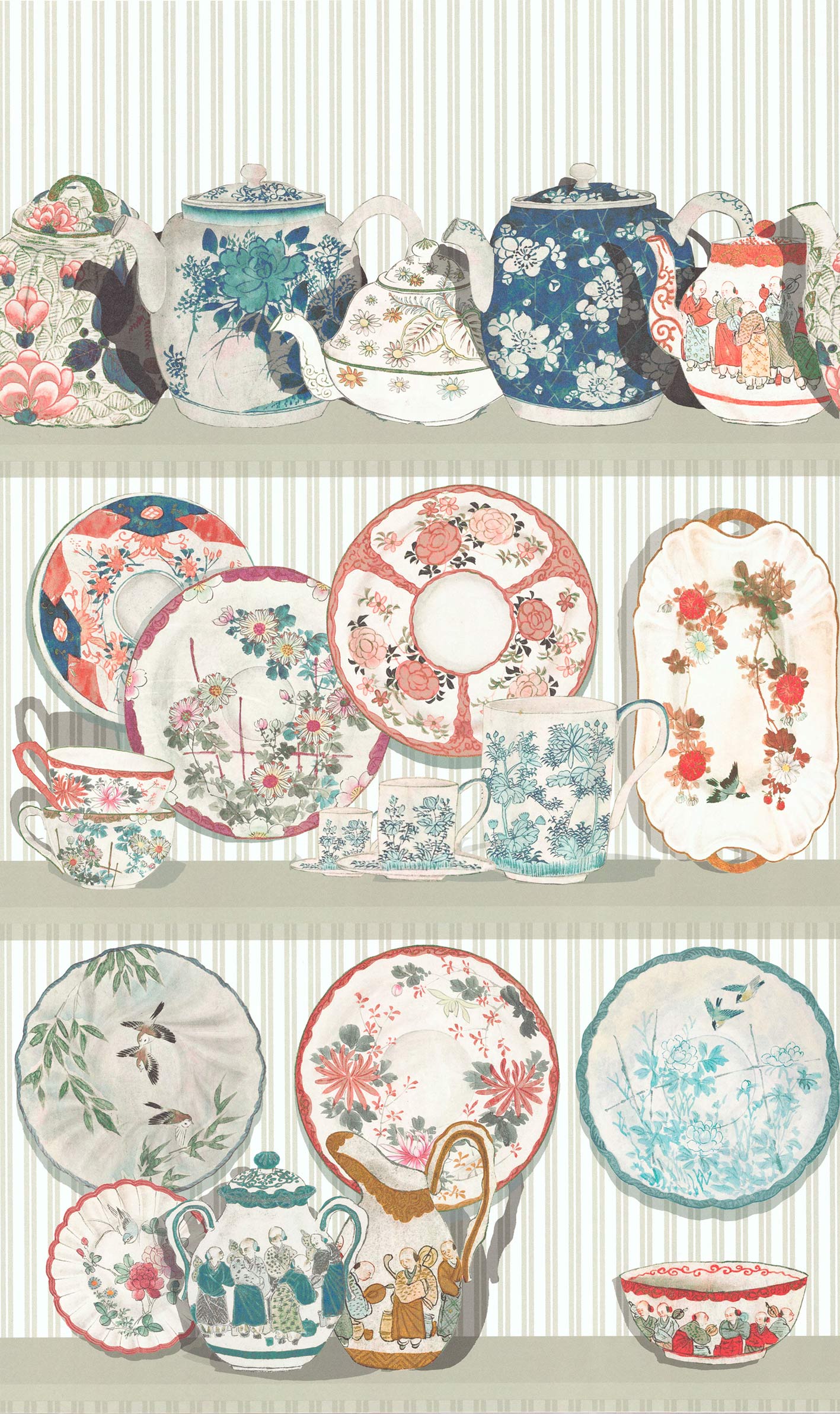 GDW-5769-001 Teatime multi beige rojo papel pintado gastón y daniela vajilla figuras cocina decoración casa