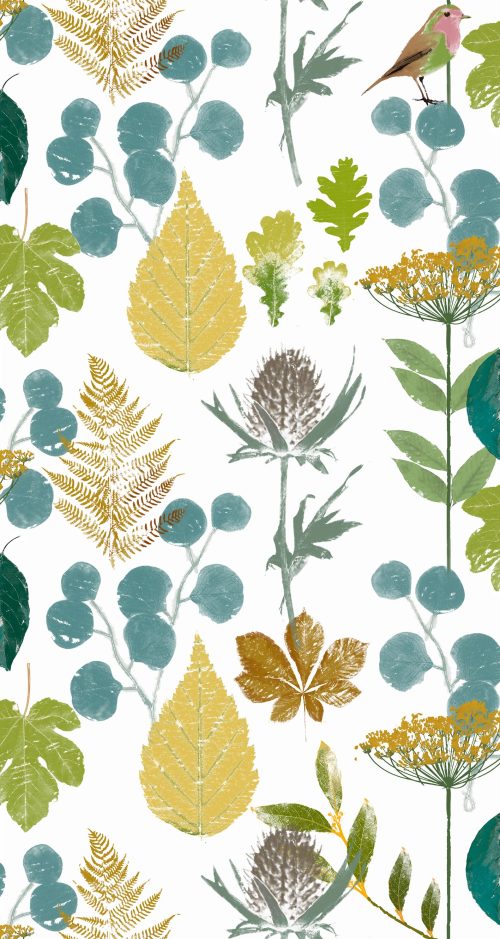 GDW-5770-001 Herbarium amarillo verde azul papel pintado gastón y daniela botánico decoración casa 