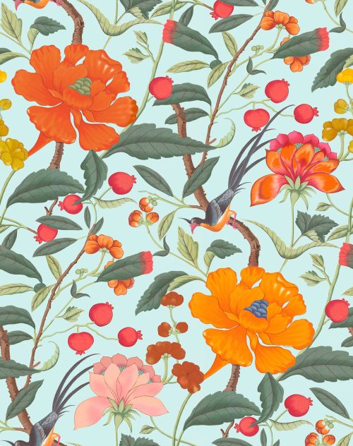 GDW-5771-002 Manila azul naranja papel pintado gastón y daniela botánico floral decoración casa 