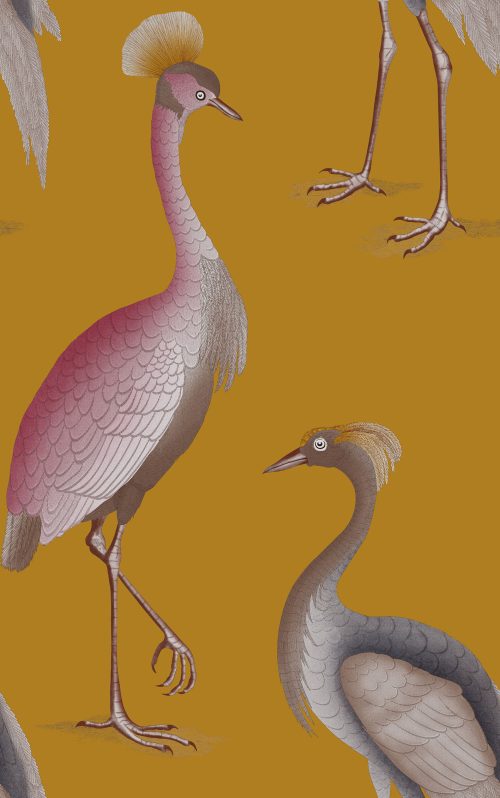 GDW-5773-004 Garzas ocre amarillo papel pintado gastón y daniela animales fauna decoración casa 