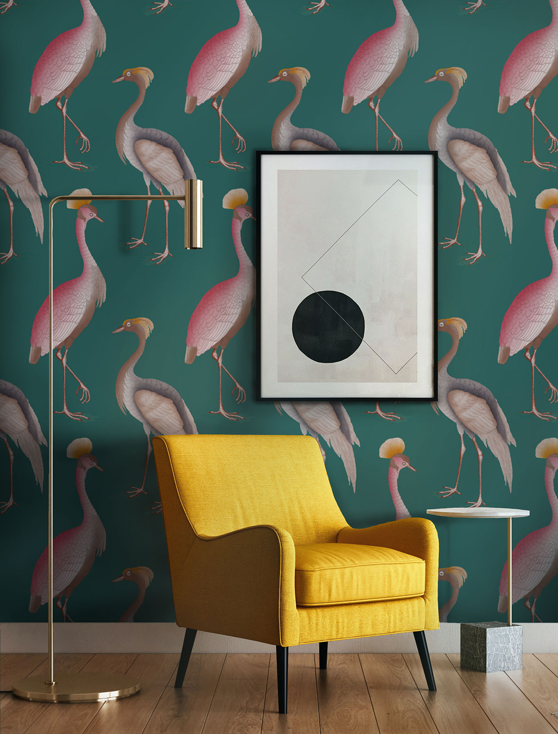 Garzas papel pintado gastón y daniela animales fauna verde decoración comedor salón dormitorio