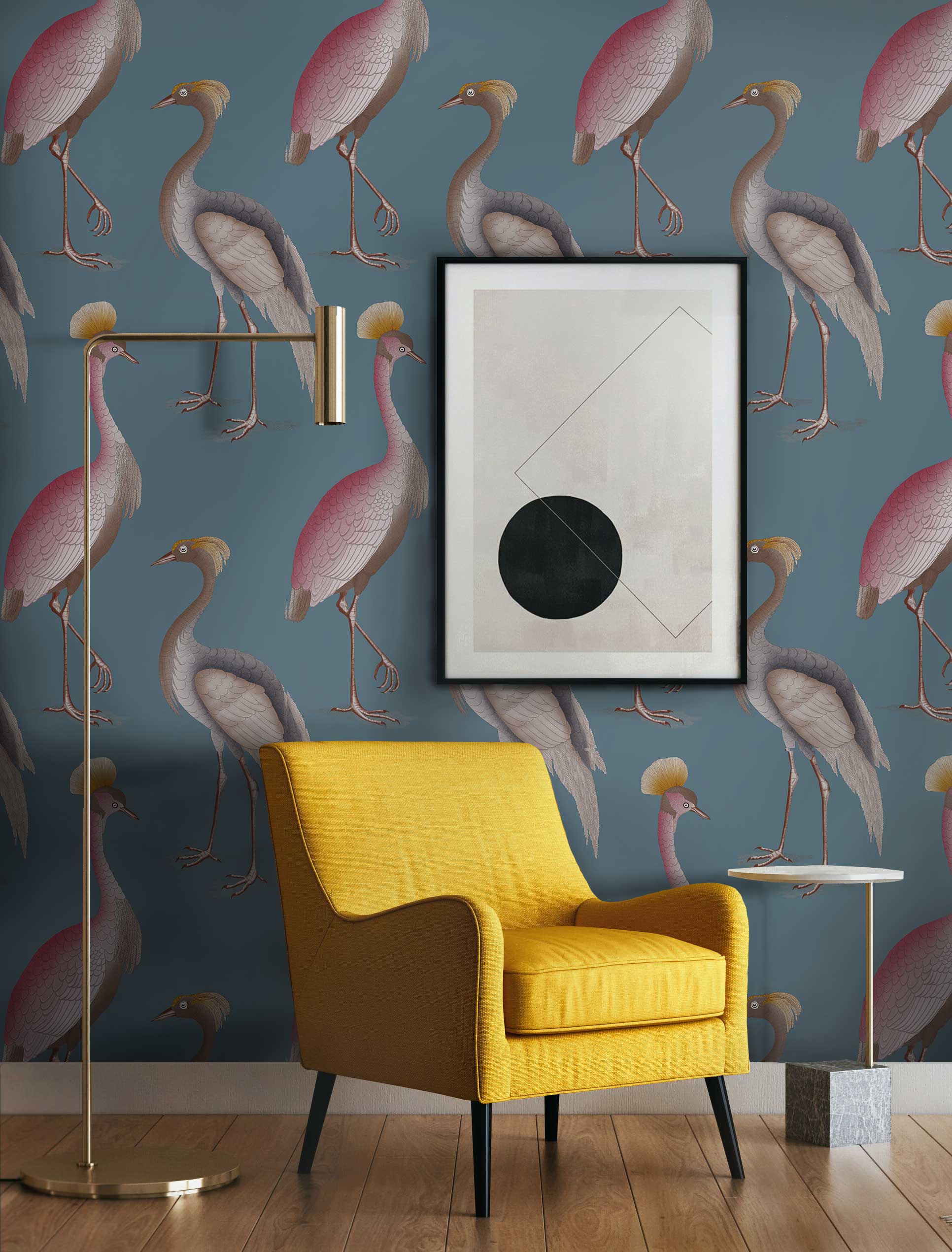 Papel pintado Garzas Azul Oscuro gastón y daniela animales fauna verde decoración comedor salón dormitorio