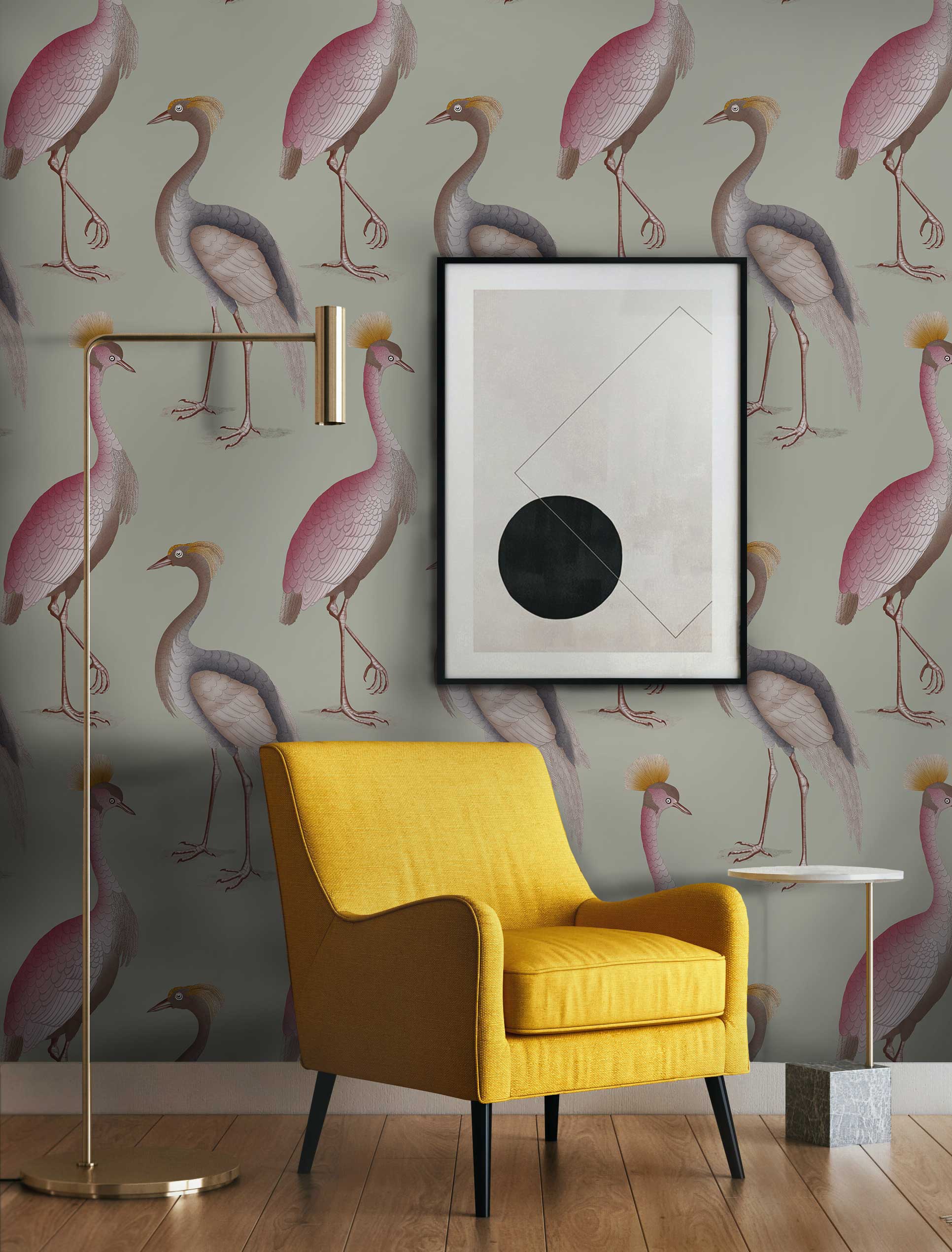 Papel pintado Garzas gris gastón y daniela animales fauna verde decoración comedor salón dormitorio