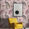 Papel pintado Garzas rosa gastón y daniela animales fauna verde decoración comedor salón dormitorio