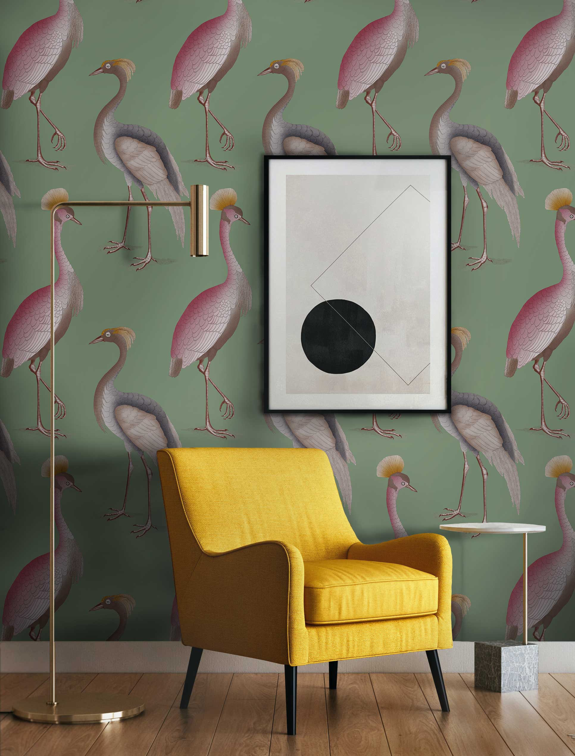 Papel pintado Garzas verde gastón y daniela animales fauna verde decoración comedor salón dormitorio
