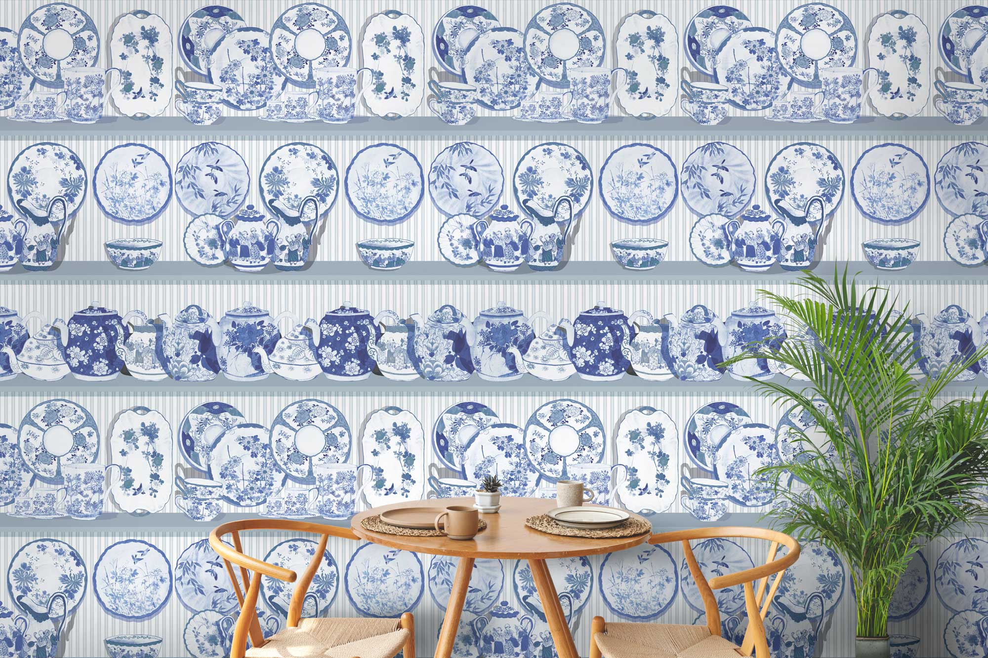 Papel pintado Tea Time Azul Gastón y Daniela. Diseño vajillas decoración cocina comedor casa. Papel tejido no tejido gastón y daniela