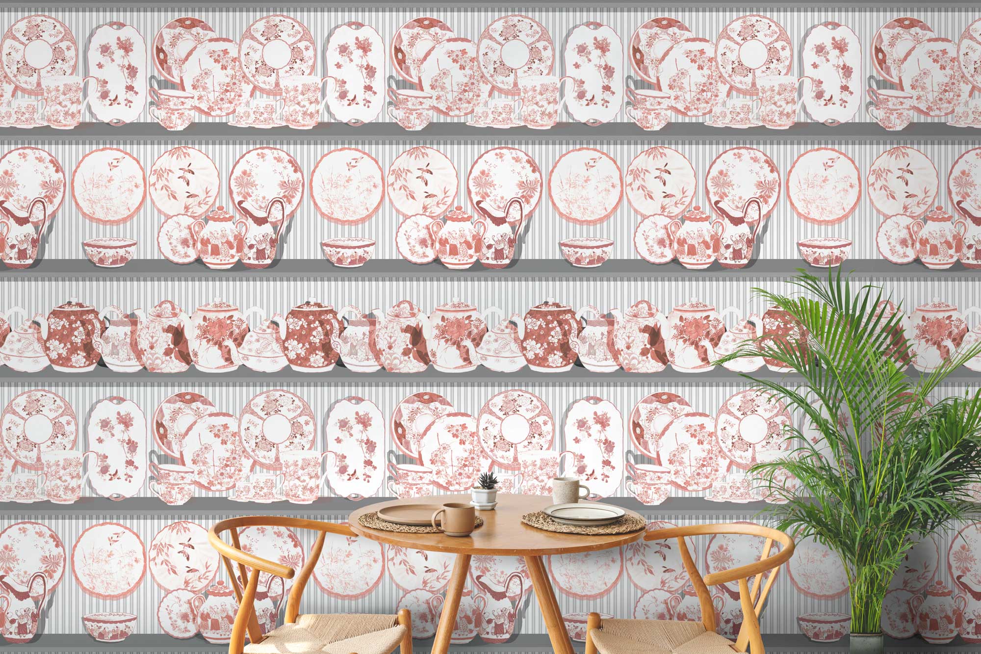 Papel pintado Tea Time Teja Gastón y Daniela. Diseño vajillas decoración cocina comedor casa. Papel tejido no tejido gastón y daniela