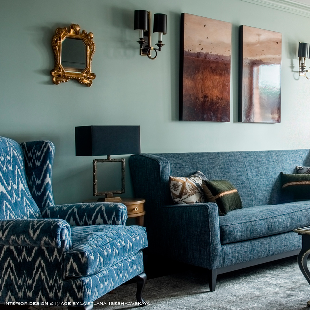 Tela Janano azul Gastón y Daniela butaca tapizada diseño ikat Interiorismo Svetlana Tseshkovskaya Design decoración home