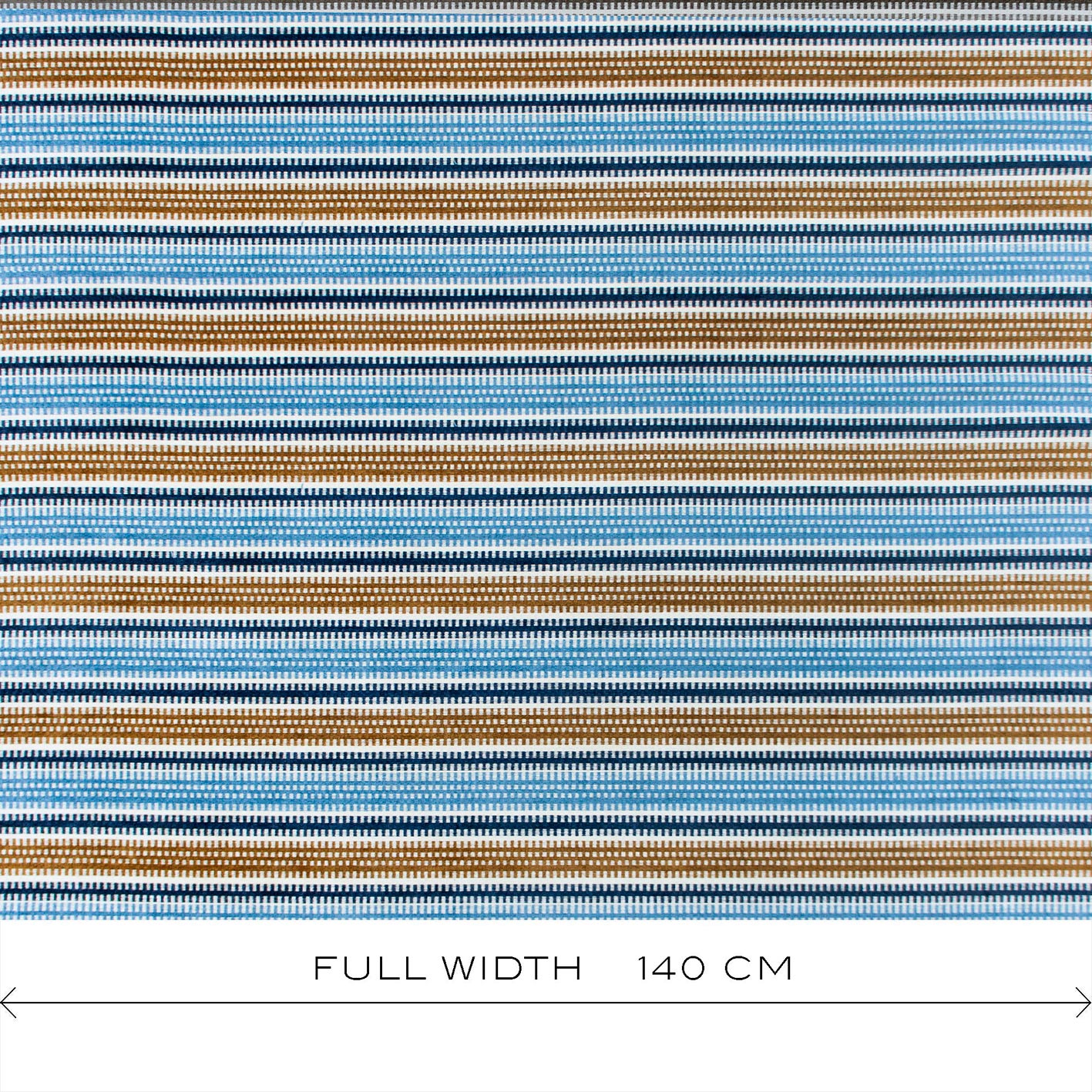 GDT-5780-001 Tela Assos ocre y azul de Gastón y Daniela. Diseño étnico y geométrico para tapiceria. Decoración de interiores ancho