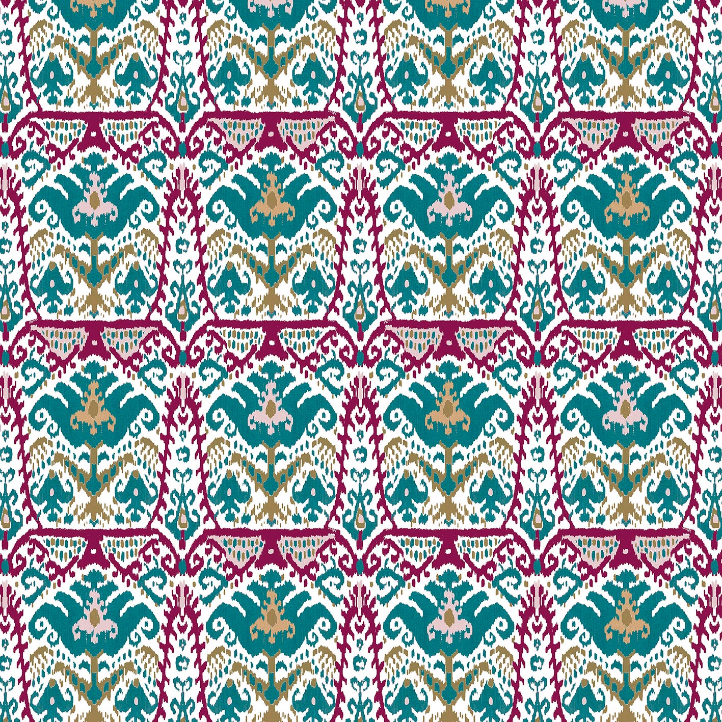 GDT-5793-001 Tela Doga agua y fresa de gastón y daniela con diseño ikat. Estampado de algodón para tapicería. Decoración de interiores.
