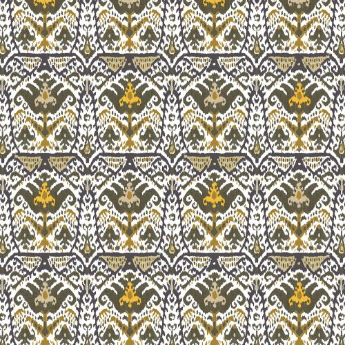 GDT-5793-002 Tela Doga topo y ocre de gastón y daniela con diseño ikat. Estampado de algodón para tapicería. Decoración de interiores.