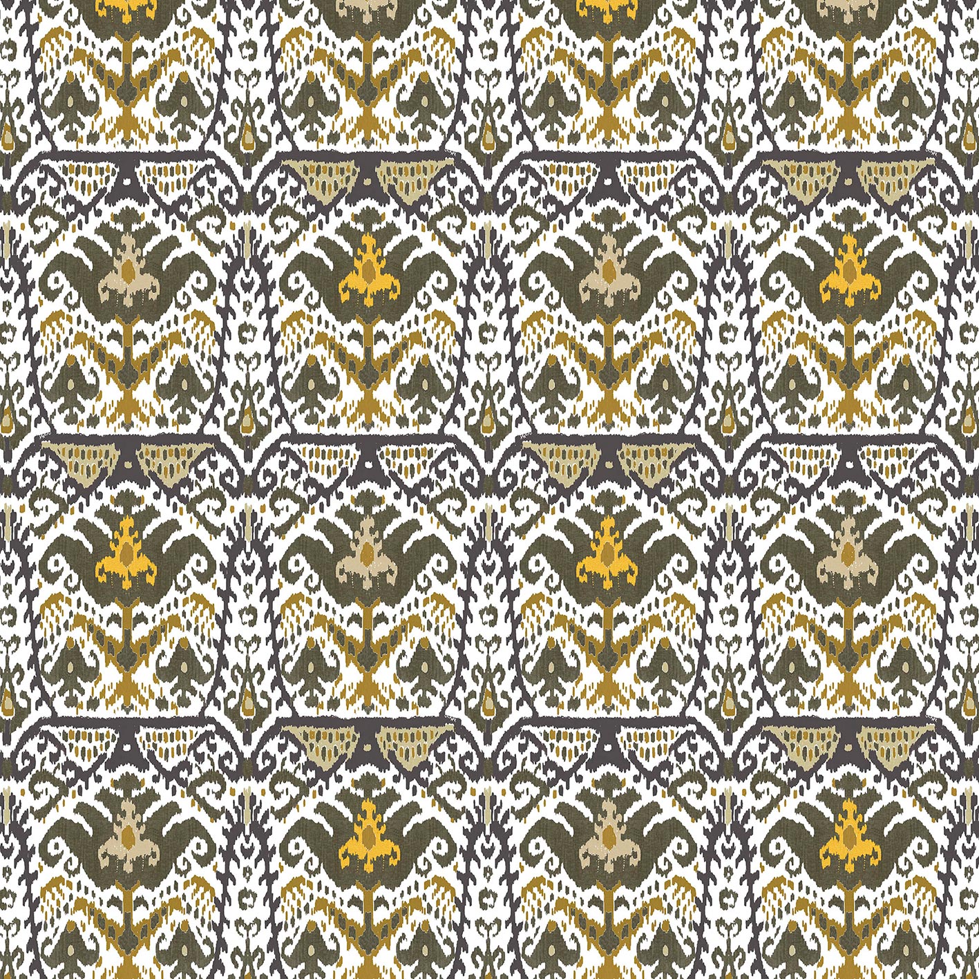 GDT-5793-002 Tela Doga topo y ocre de gastón y daniela con diseño ikat. Estampado de algodón para tapicería. Decoración de interiores.