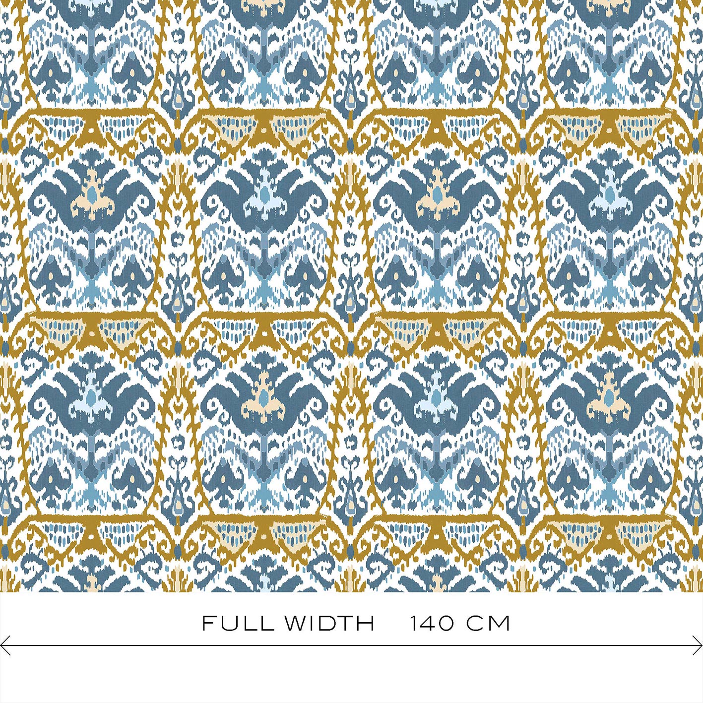 GDT-5793-003 Tela Doga oro y azul de gastón y daniela con diseño ikat. Estampado de algodón para tapicería. Decoración de interiores ancho