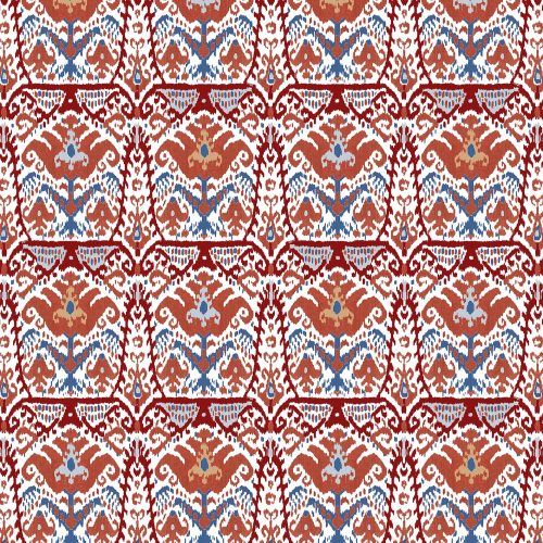 GDT-5793-004 Tela Doga teja y azul de gastón y daniela con diseño ikat. Estampado de algodón para tapicería. Decoración de interiores.