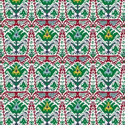 GDT-5793-005 Tela Doga rojo y verde de gastón y daniela con diseño ikat. Estampado de algodón para tapicería. Decoración de interiores.