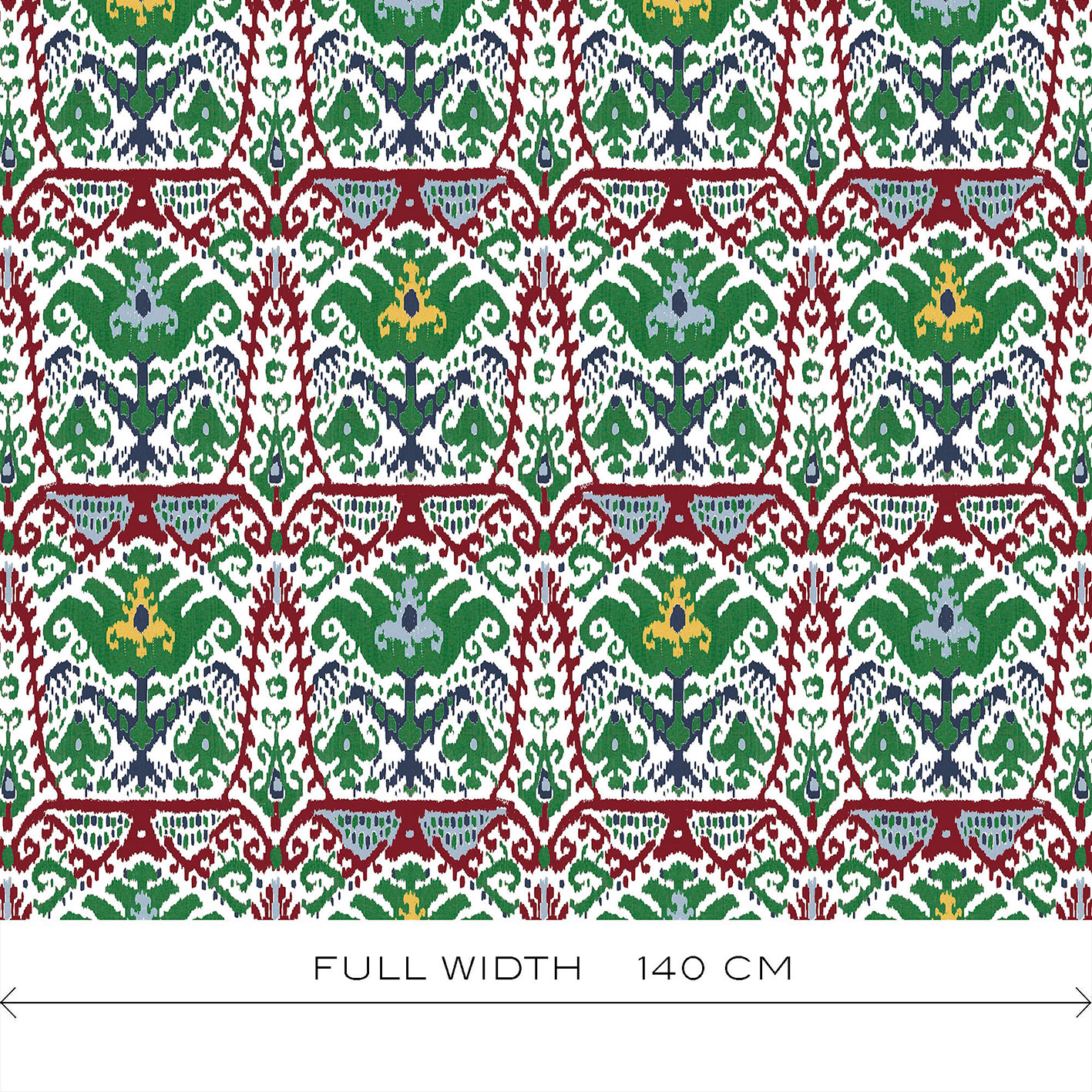 GDT-5793-005 Tela Doga rojo y verde de gastón y daniela con diseño ikat. Estampado de algodón para tapicería. Decoración de interiores ancho