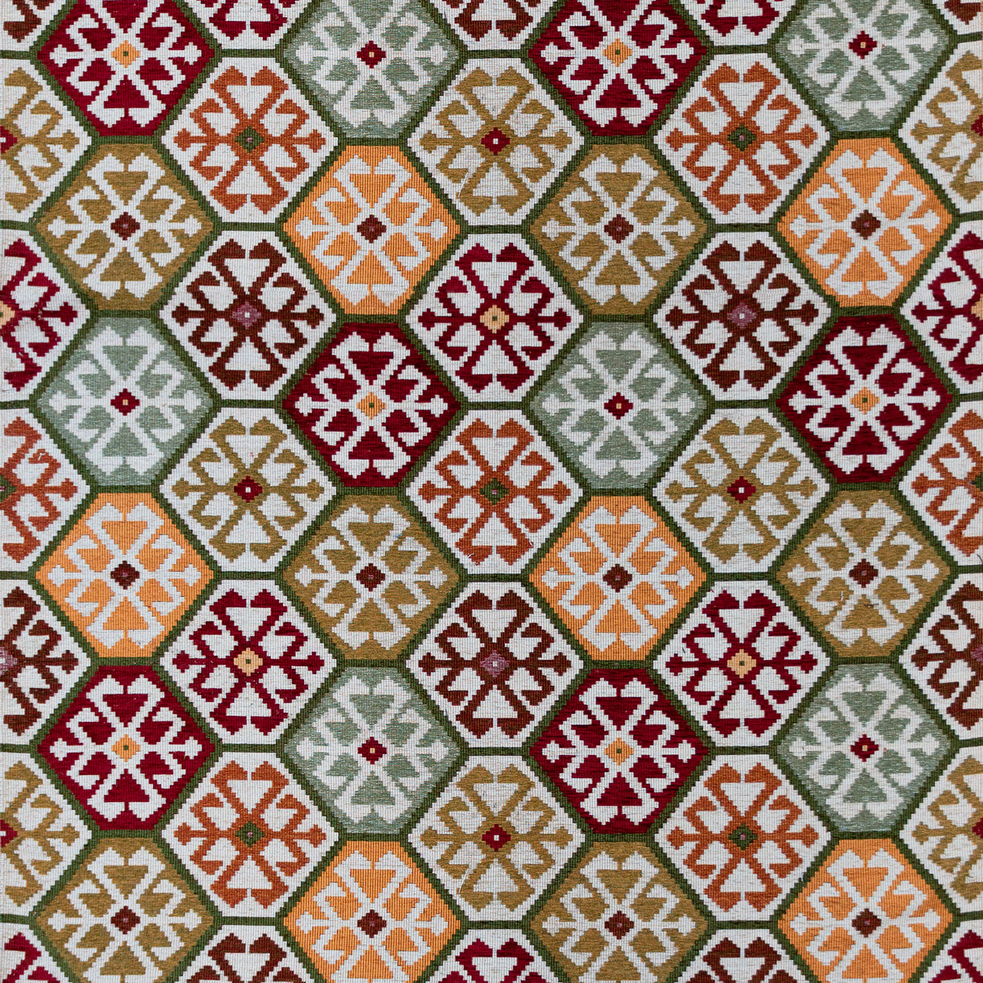 GDT-5796-001 Tela Tesalonica Rojo y verde de Gaston y Daniela. Diseño etnico y geometrico para tapiceria. Decoracion de interiores.