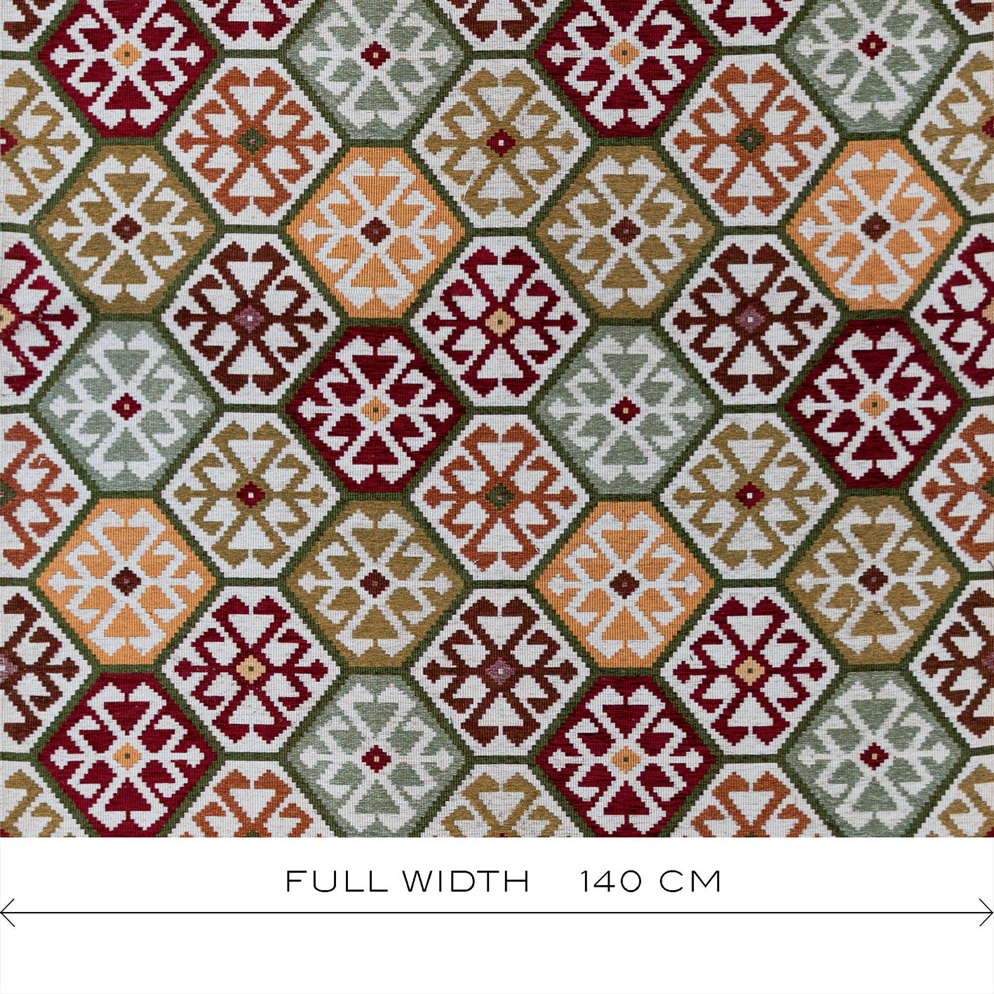 GDT-5796-001 Tela Tesalonica Rojo y verde de Gaston y Daniela. Diseño etnico y geometrico para tapiceria. Decoracion de interiores ancho