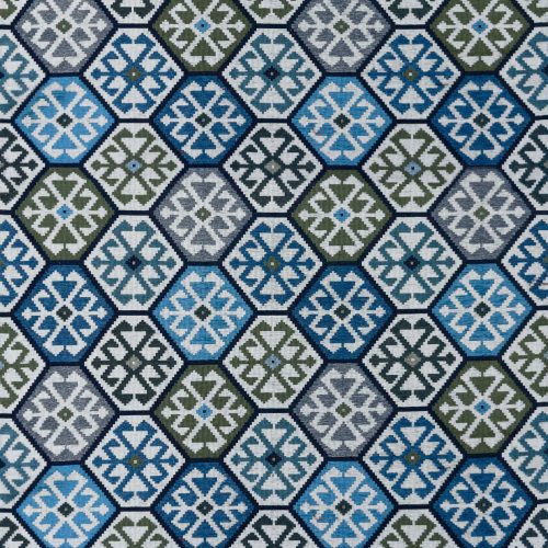 GDT-5796-003 Tela Tesalonica azul de Gaston y Daniela. Diseño etnico y geometrico para tapiceria. Decoracion de interiores.