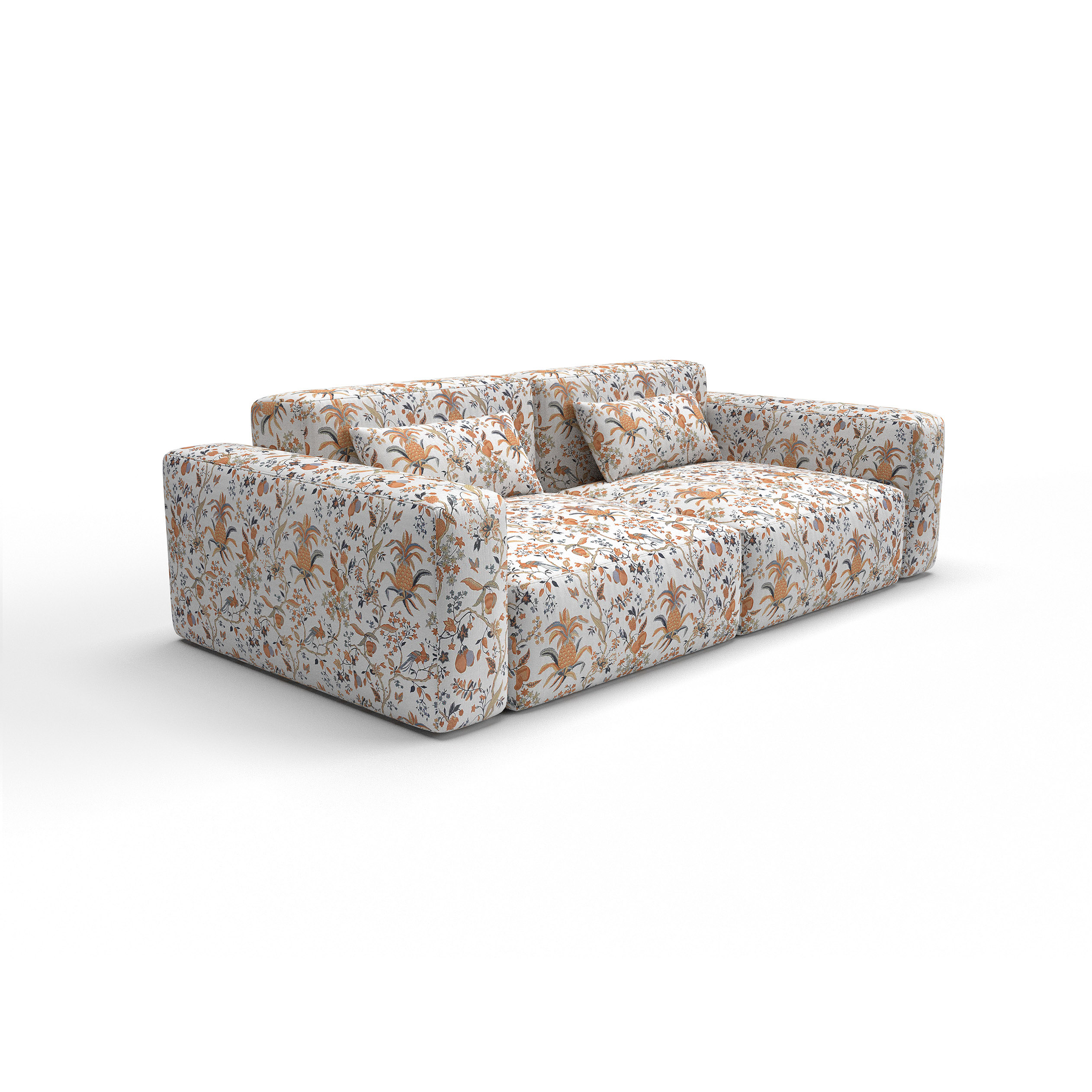 Sofa tapizado gaston y daniela tela Carbono naranja decoracion diseño botanico lorenzo castillo casa