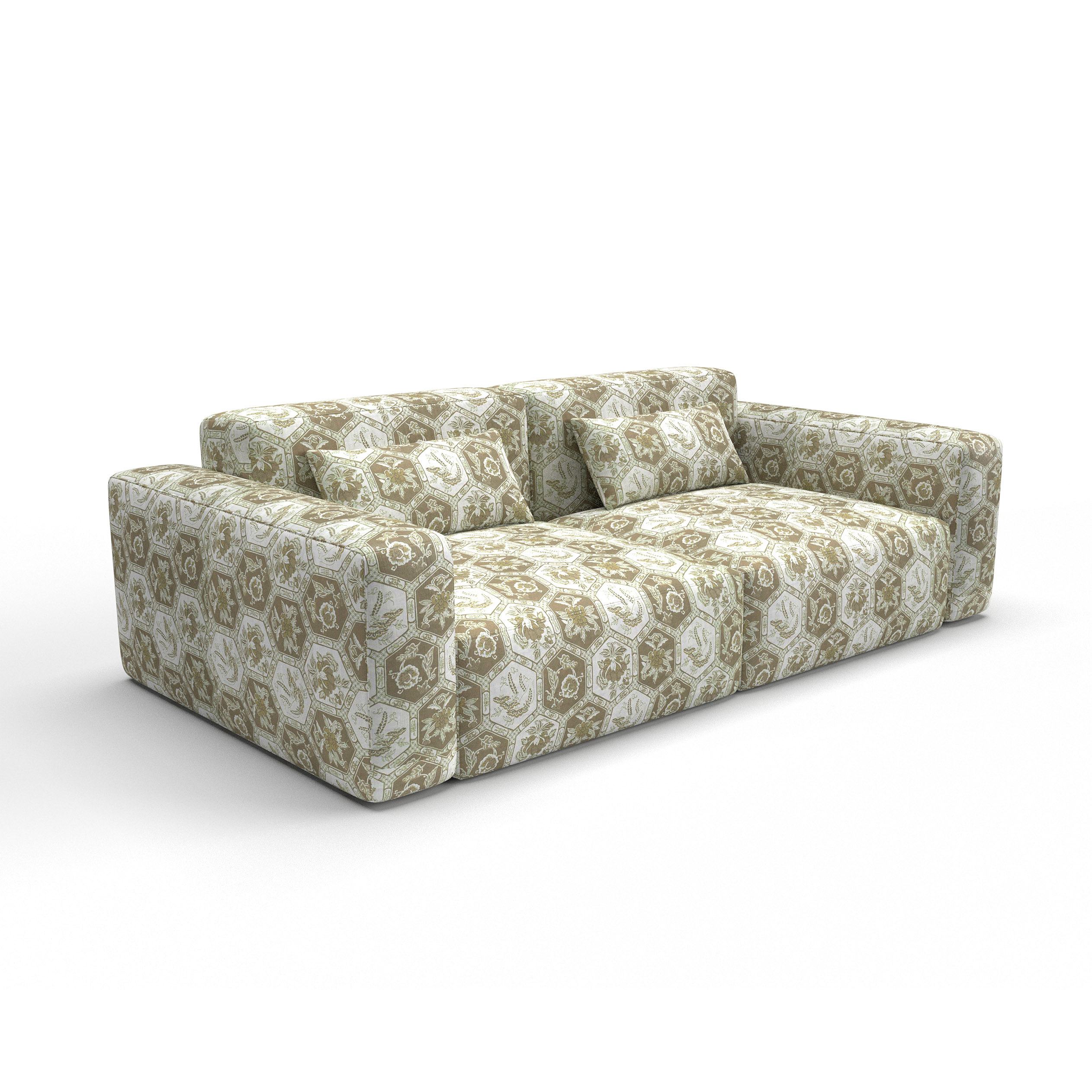 Sofa tapizado gaston y daniela tela decameron marron decoracion diseño geometrico floral lorenzo castillo casa