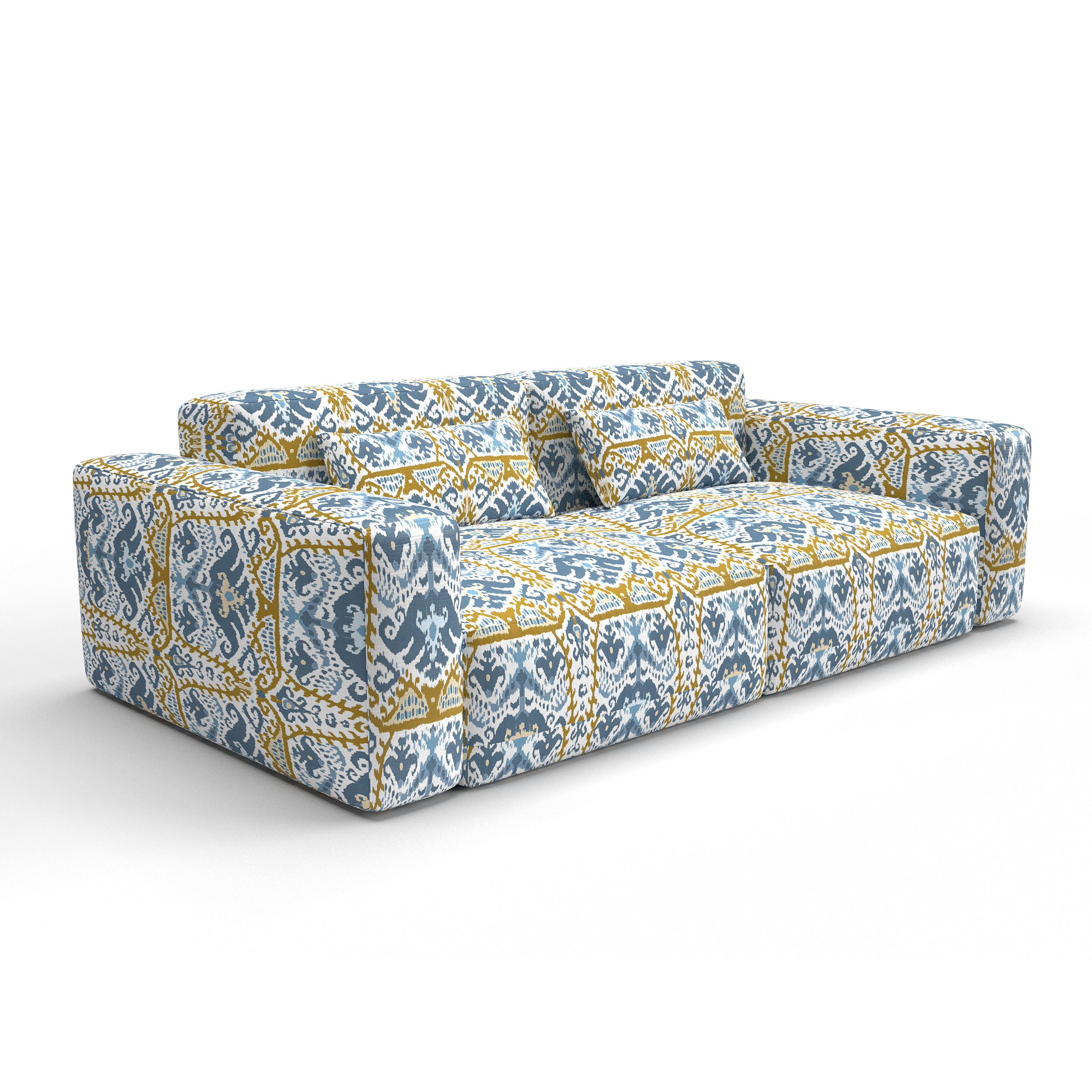 Sofa tapizado gaston y daniela tela doga ocre azul decoracion diseño ikat casa