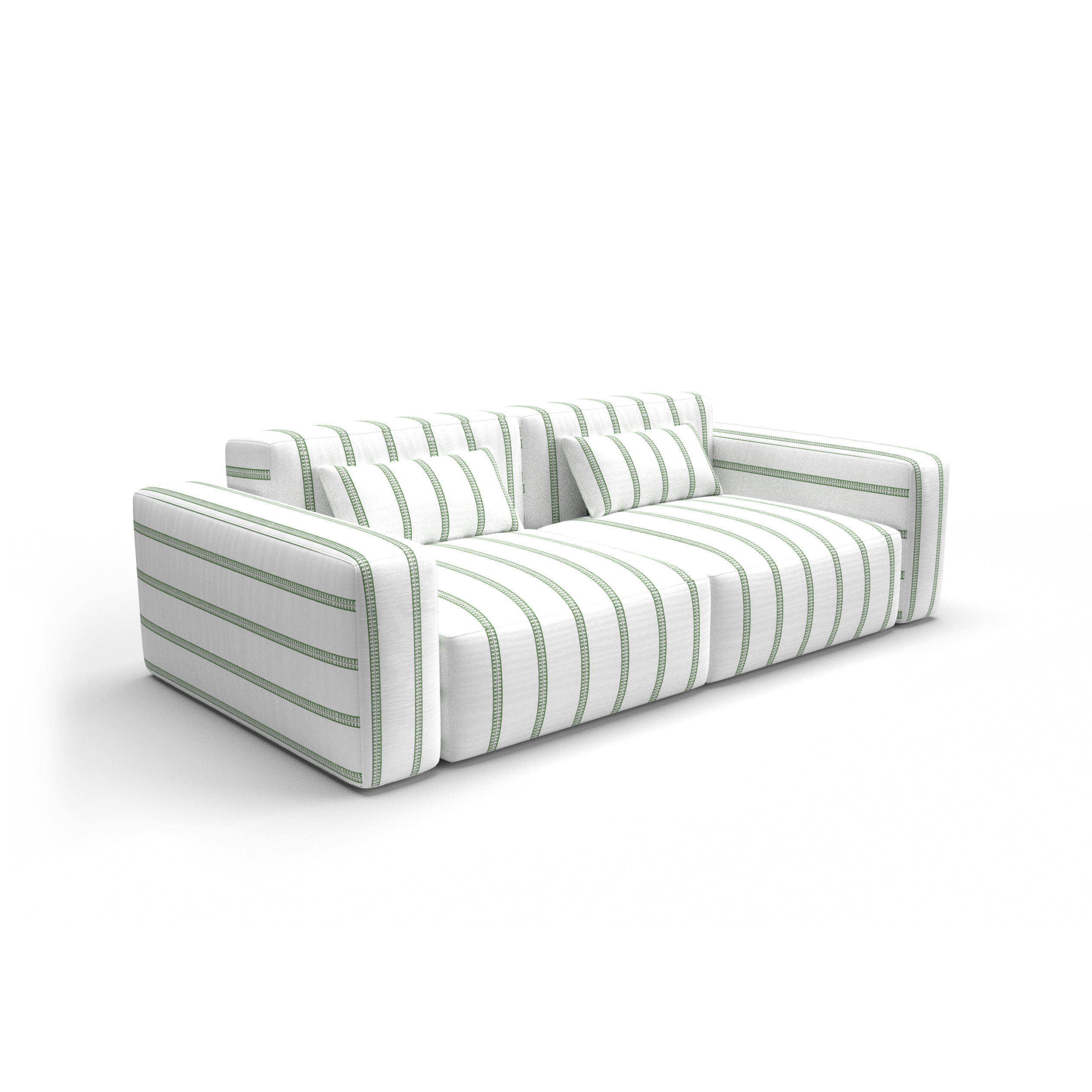 Sofa tapizado gaston y daniela tela esmirna verde decoracion diseño rayas etnico casa