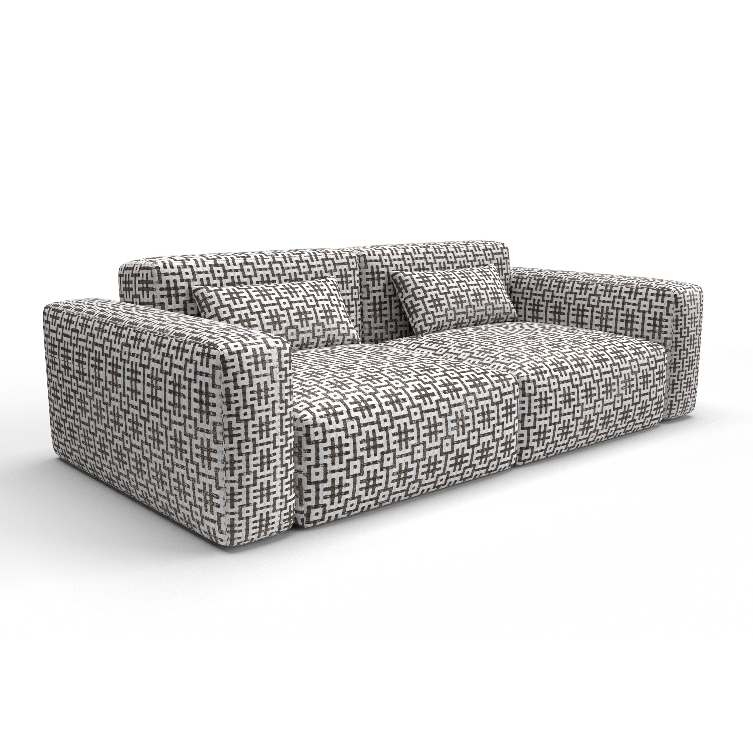 Sofa tapizado gaston y daniela tela fortuna chocolate decoracion diseño geometrico lorenzo castillo casa