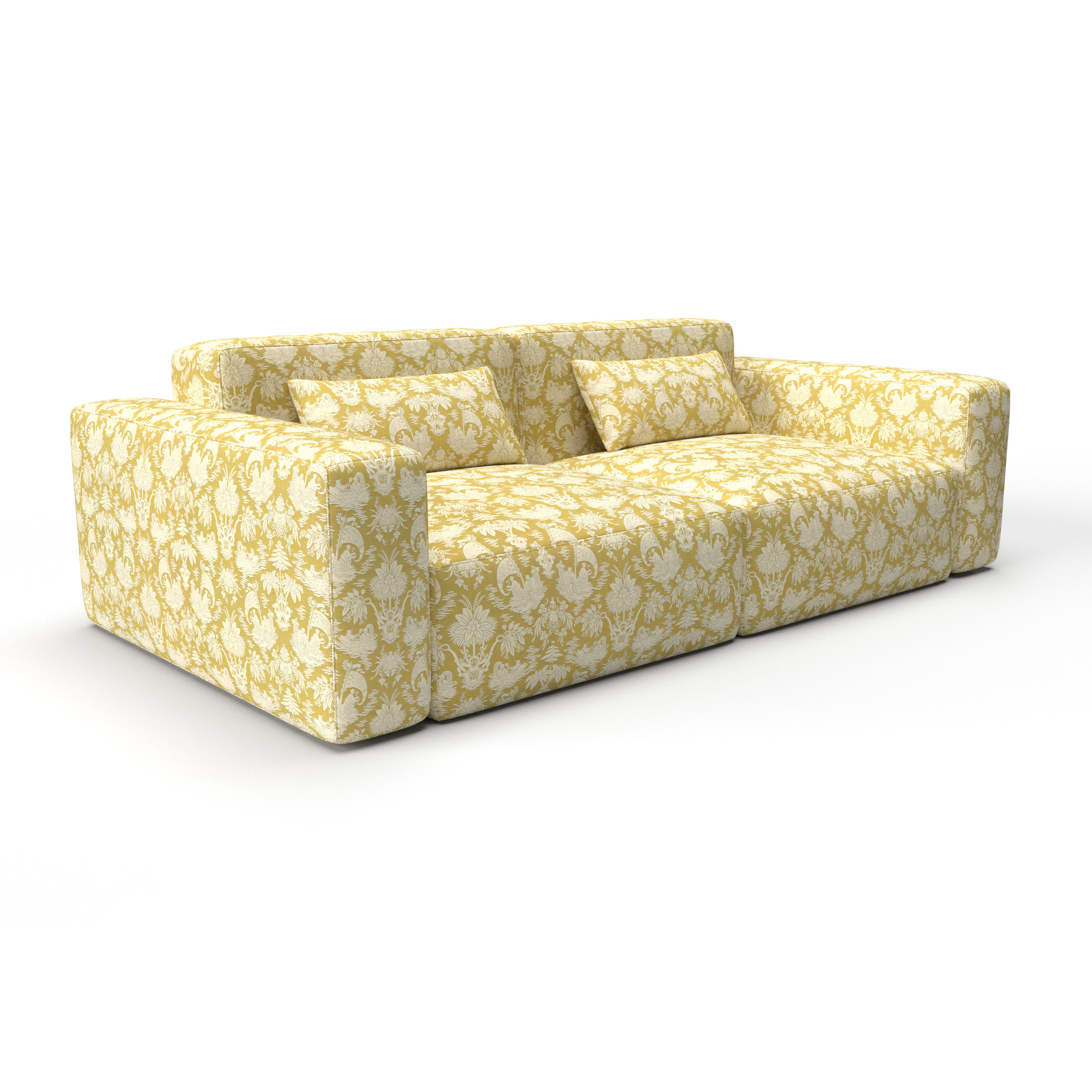 Sofa tapizado gaston y daniela tela guangxu amarillo decoracion diseño oriental lorenzo castillo casa