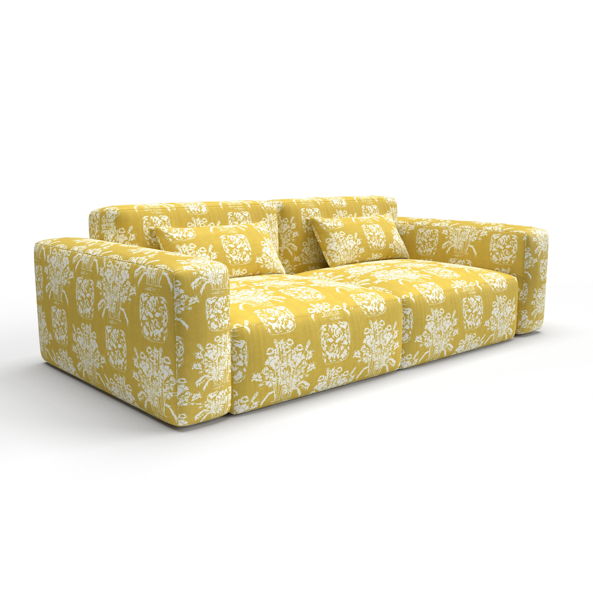 Sofa tapizado gaston y daniela tela hora espejo amarillo decoracion diseño botanico lorenzo castillo casa