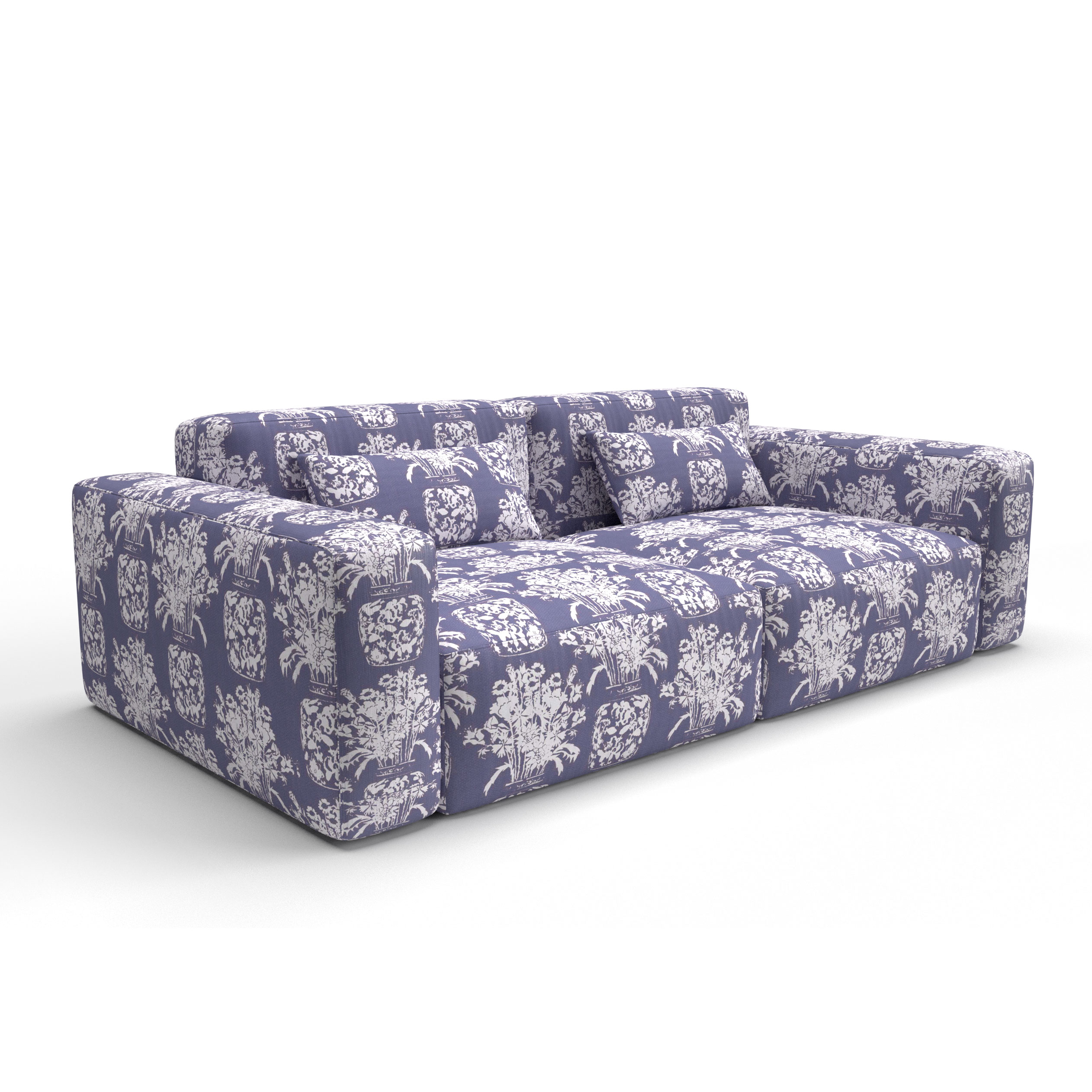 Sofa tapizado gaston y daniela tela hora espejo azul decoracion diseño botanico lorenzo castillo casa