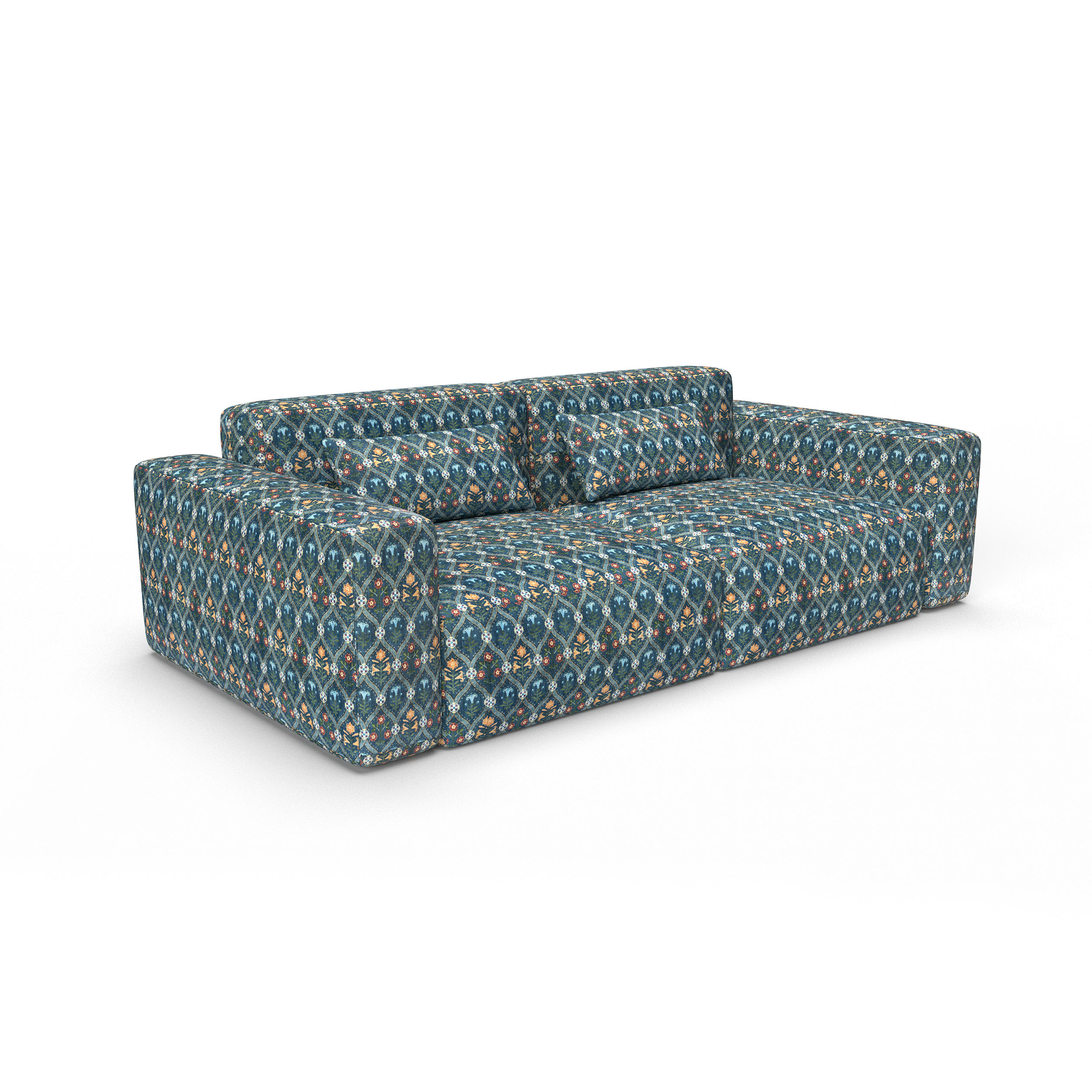 Sofa ishbiliya azul plomo gaston y daniela telas floral geometrico tapizado decoracion casa