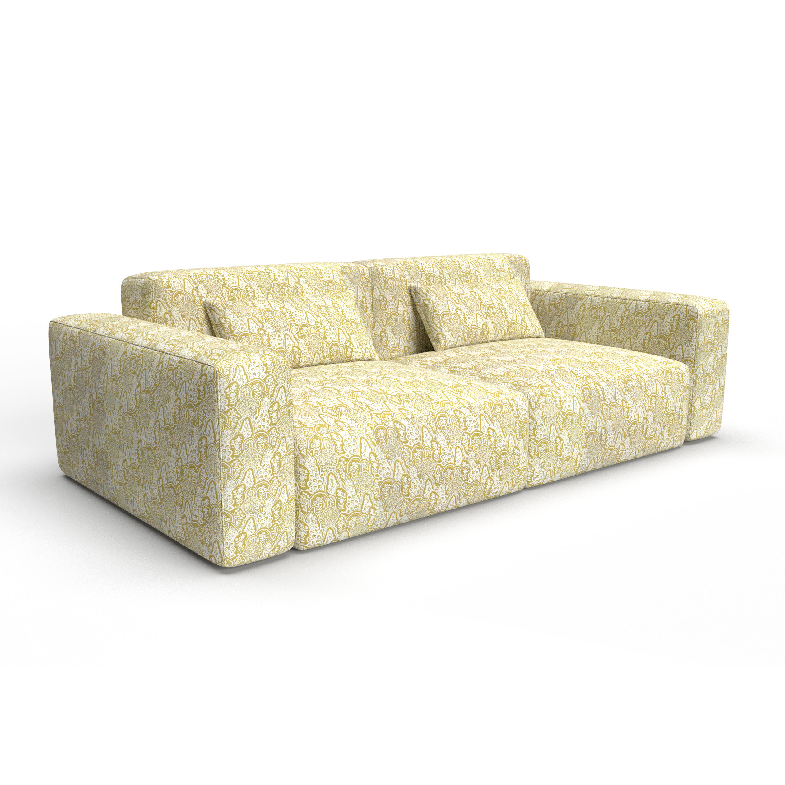 Sofa tapizado gaston y daniela tela jota amarillo decoracion diseño botanico lorenzo castillo casa