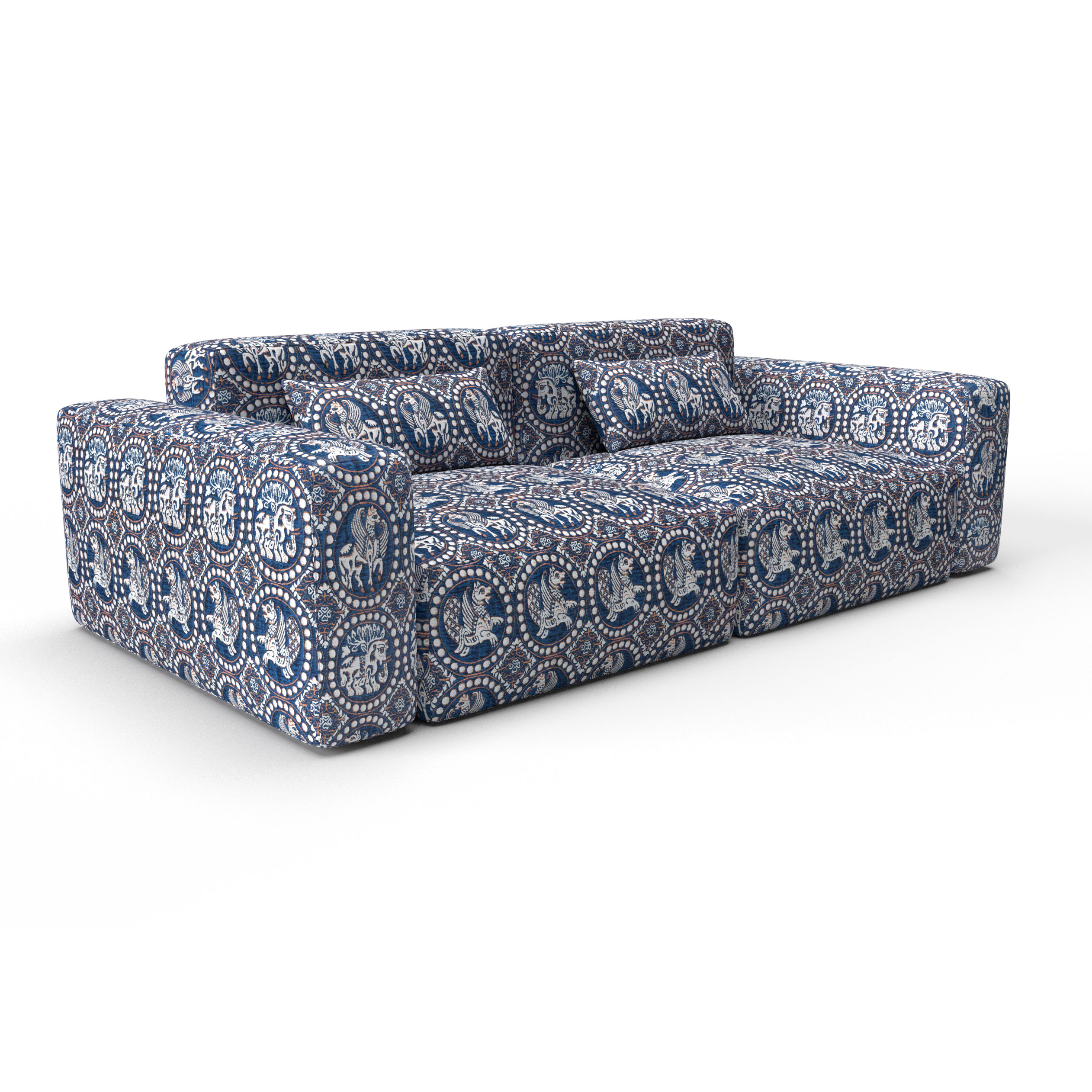 Sofa tapizado gaston y daniela tela meridio azul decoracion diseño figuras lorenzo castillo casa
