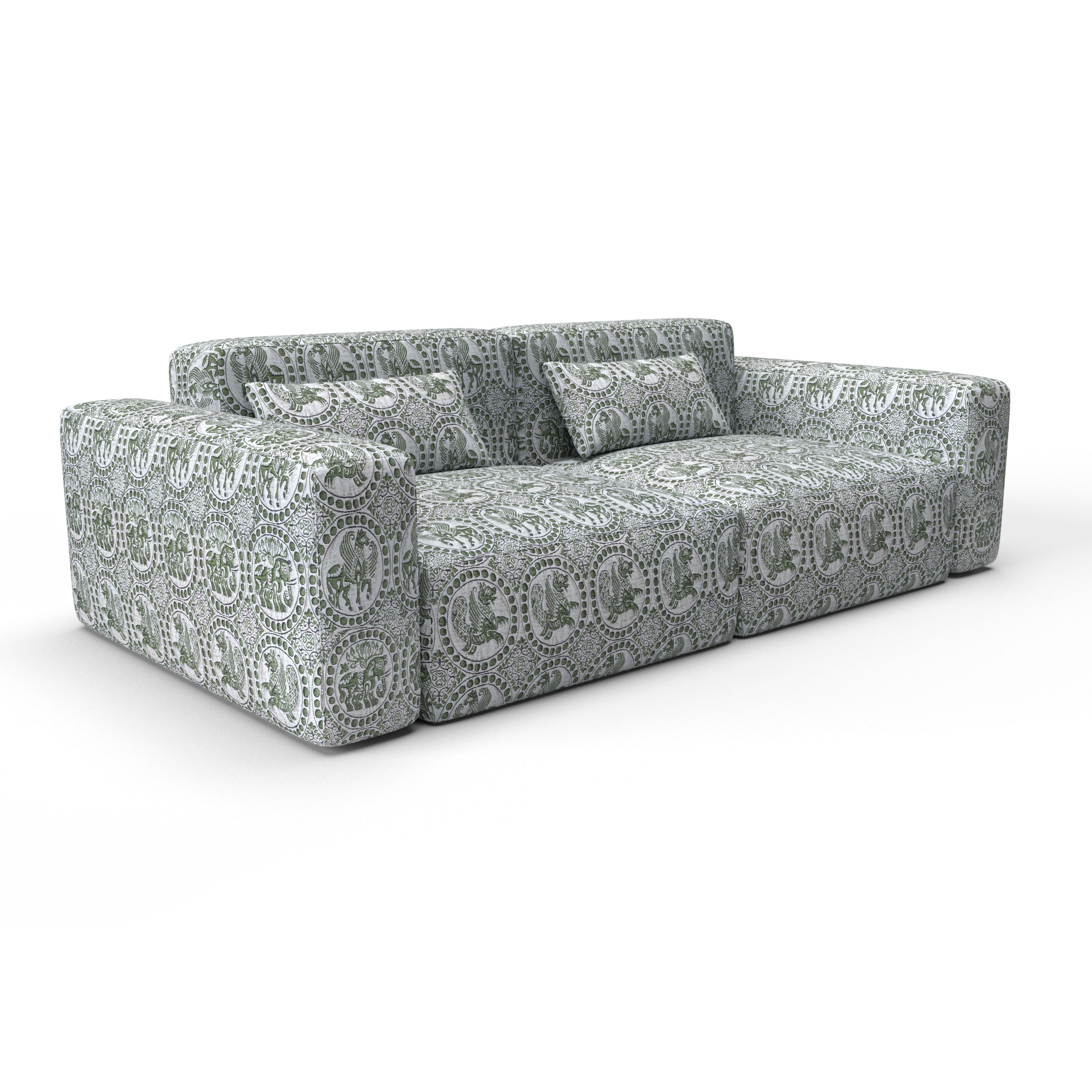 Sofa tapizado gaston y daniela tela meridio verde decoracion diseño figuras lorenzo castillo casa