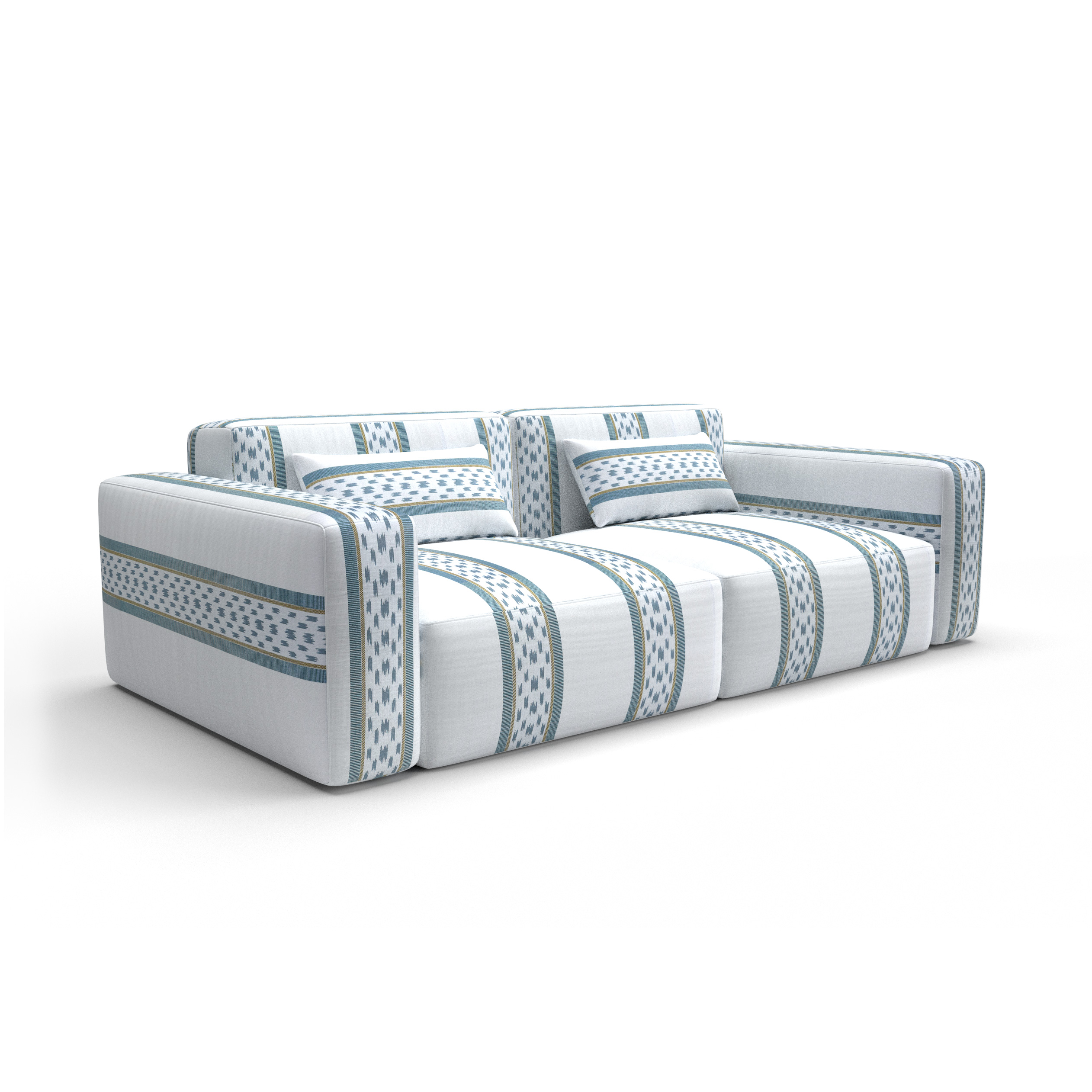 Sofa tapizado gaston y daniela tela mileto agua lima decoracion diseño etnico rayas casa