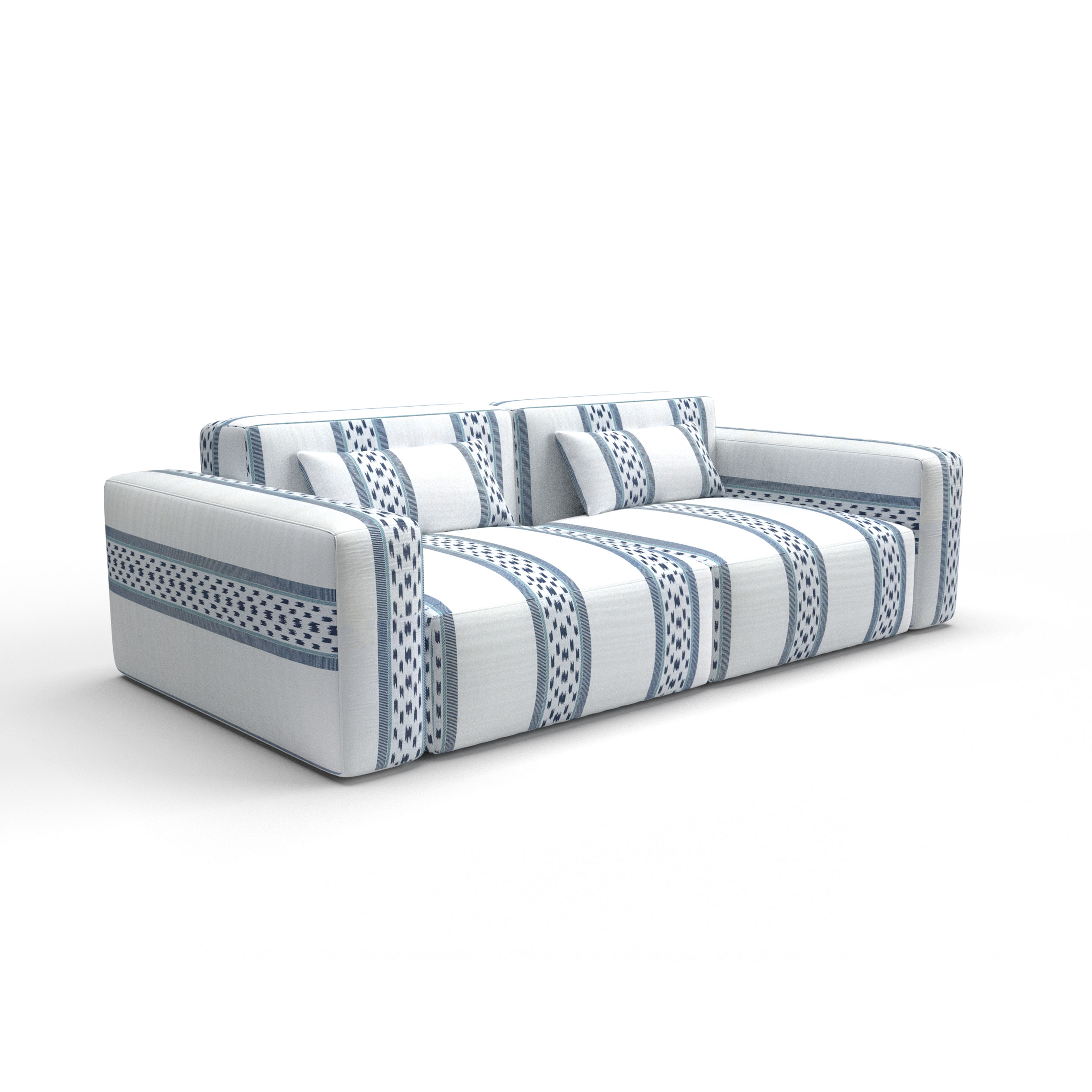 Sofa tapizado gaston y daniela tela mileto azul decoracion diseño etnico rayas casa