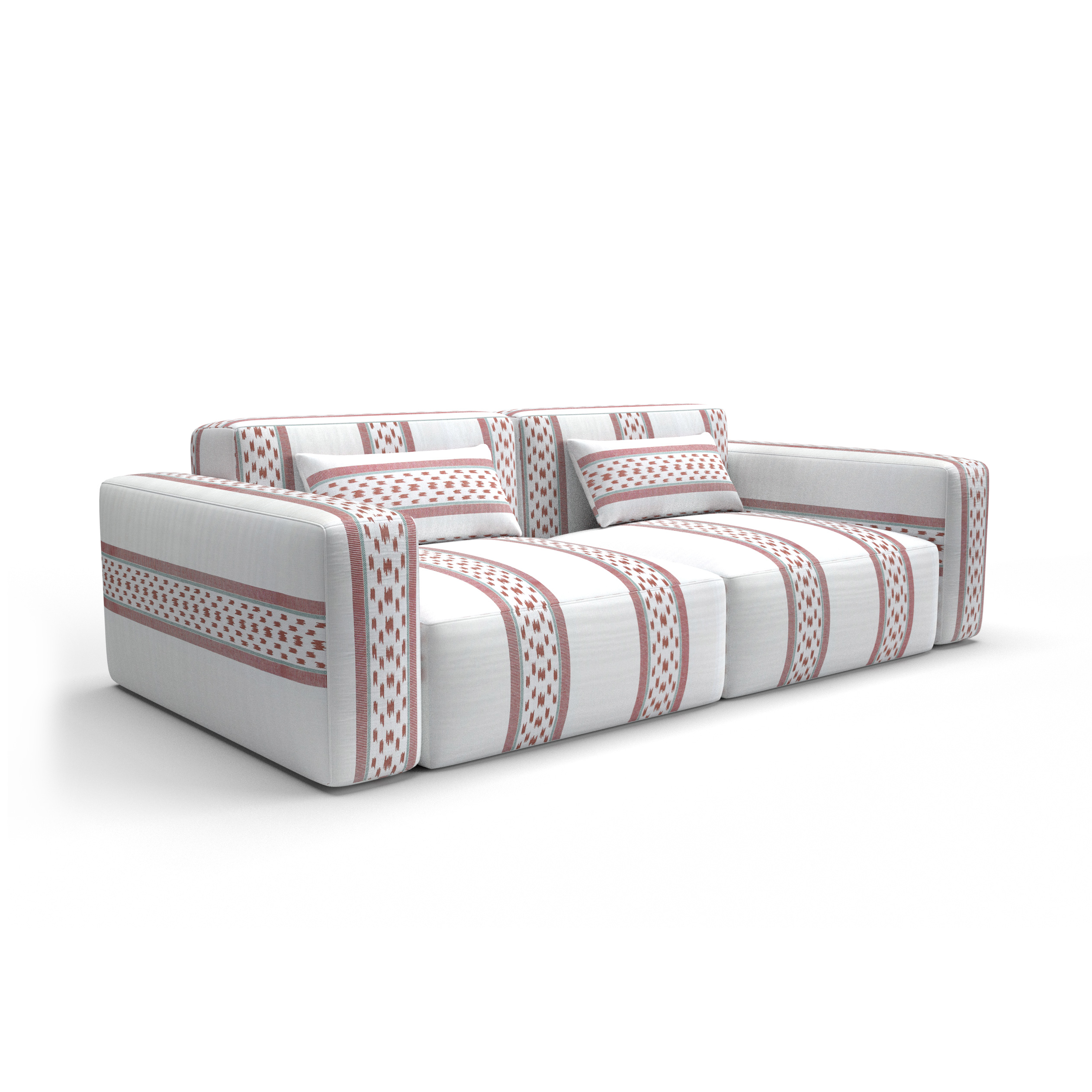 Sofa tapizado gaston y daniela tela mileto teja decoracion diseño etnico rayas casa