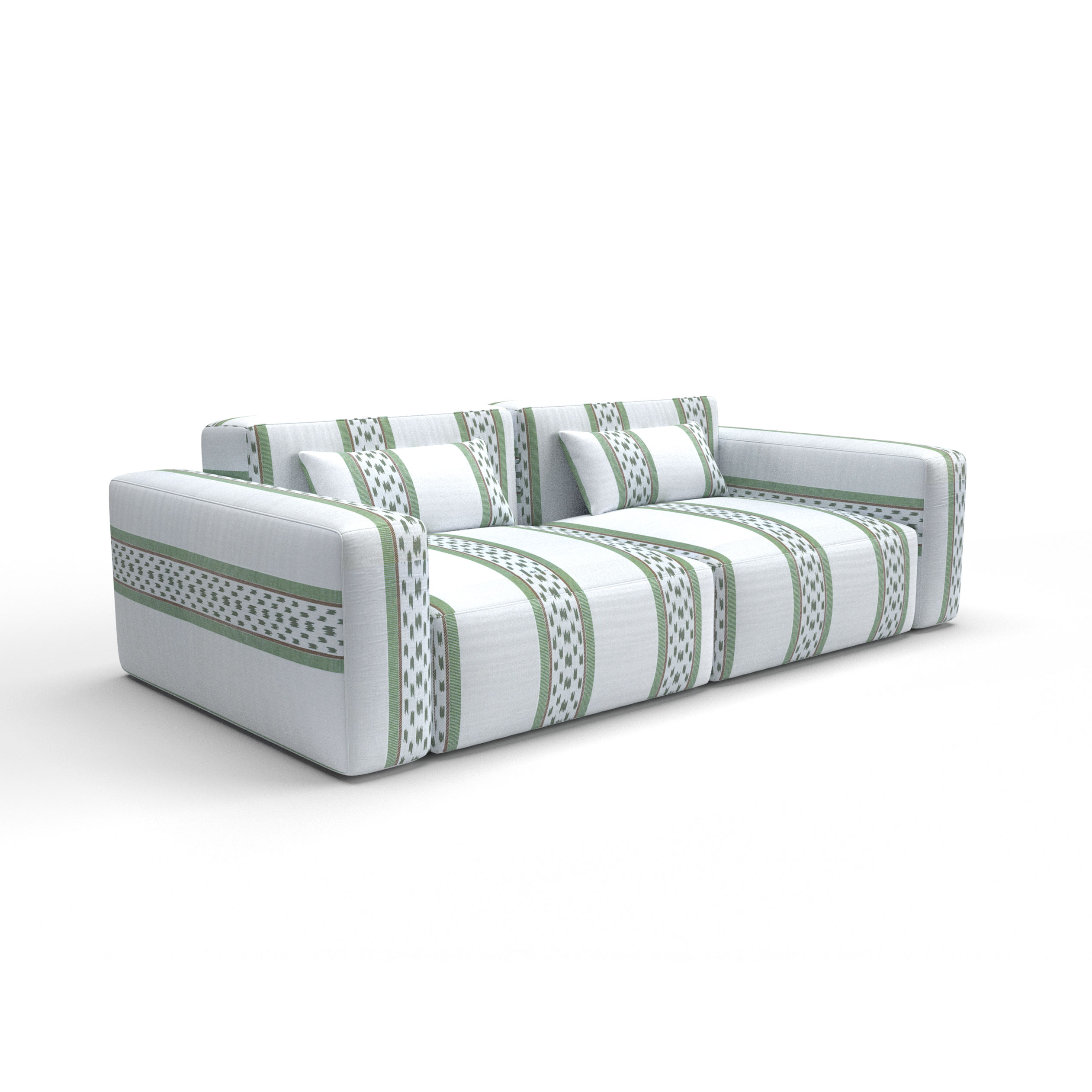 Sofa tapizado gaston y daniela tela mileto verde decoracion diseño etnico rayas casa