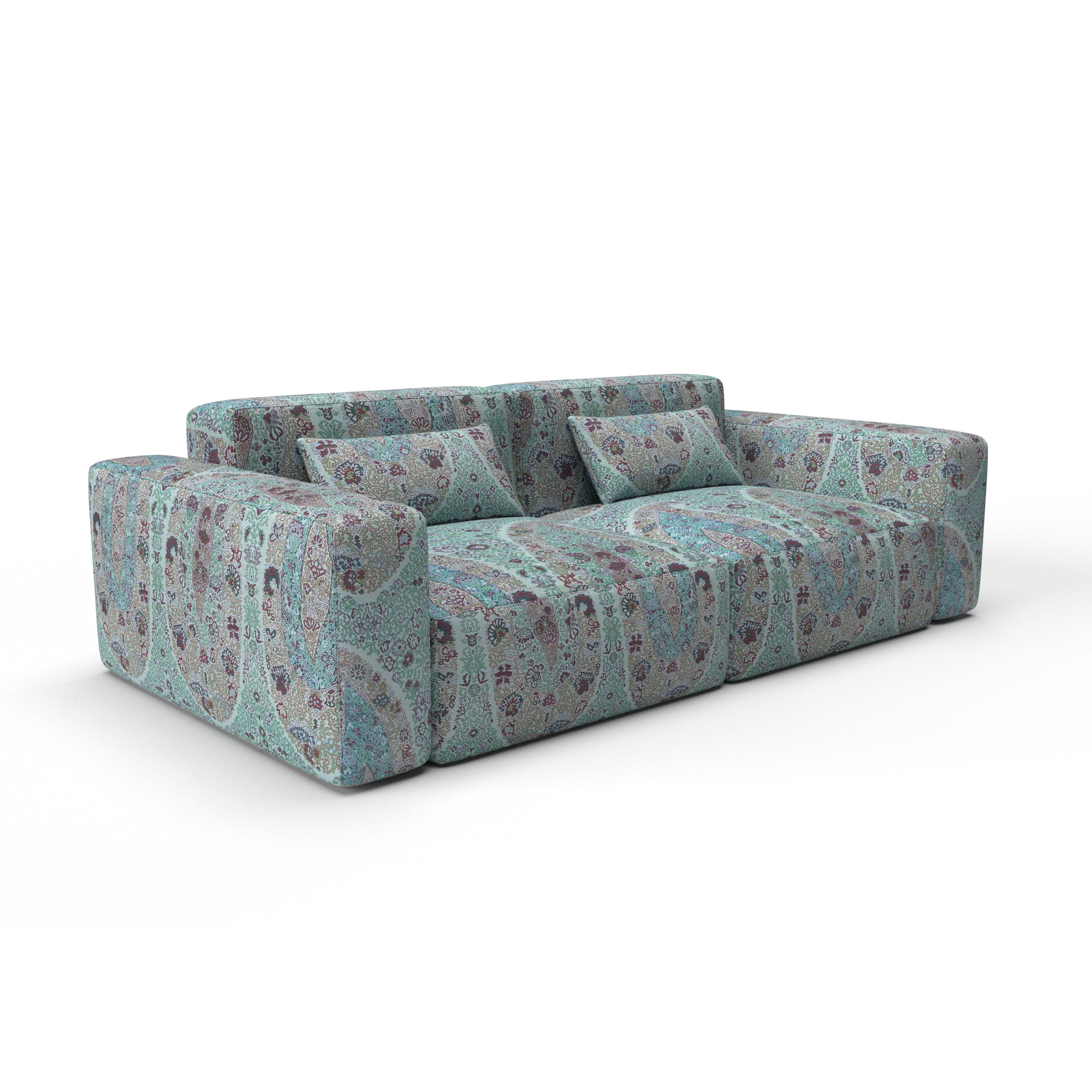 Sofa tapizado gaston y daniela tela tesorero azul decoracion diseño paisley lorenzo castillo casa