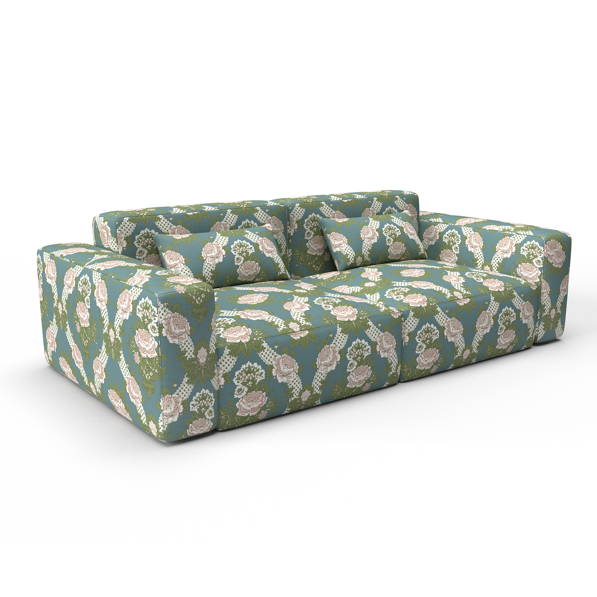 Sofa aranchina azul gaston y daniela lorenzo castillo telas floral botanico tapizado decoracion casa