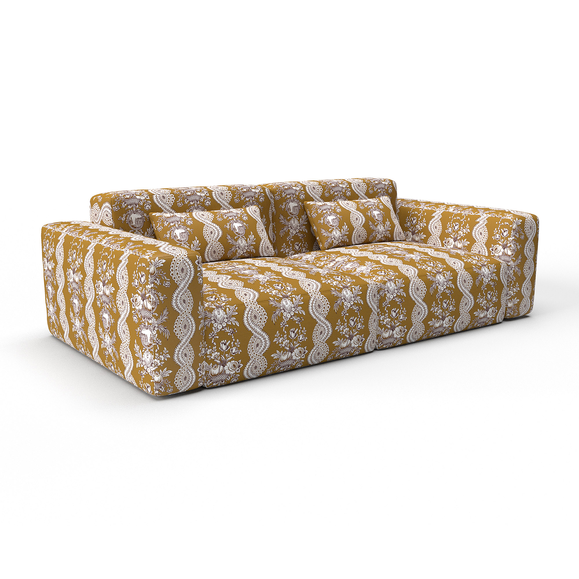 Sofa pilara ocre gaston y daniela lorenzo castillo telas floral tapizado decoracion casa