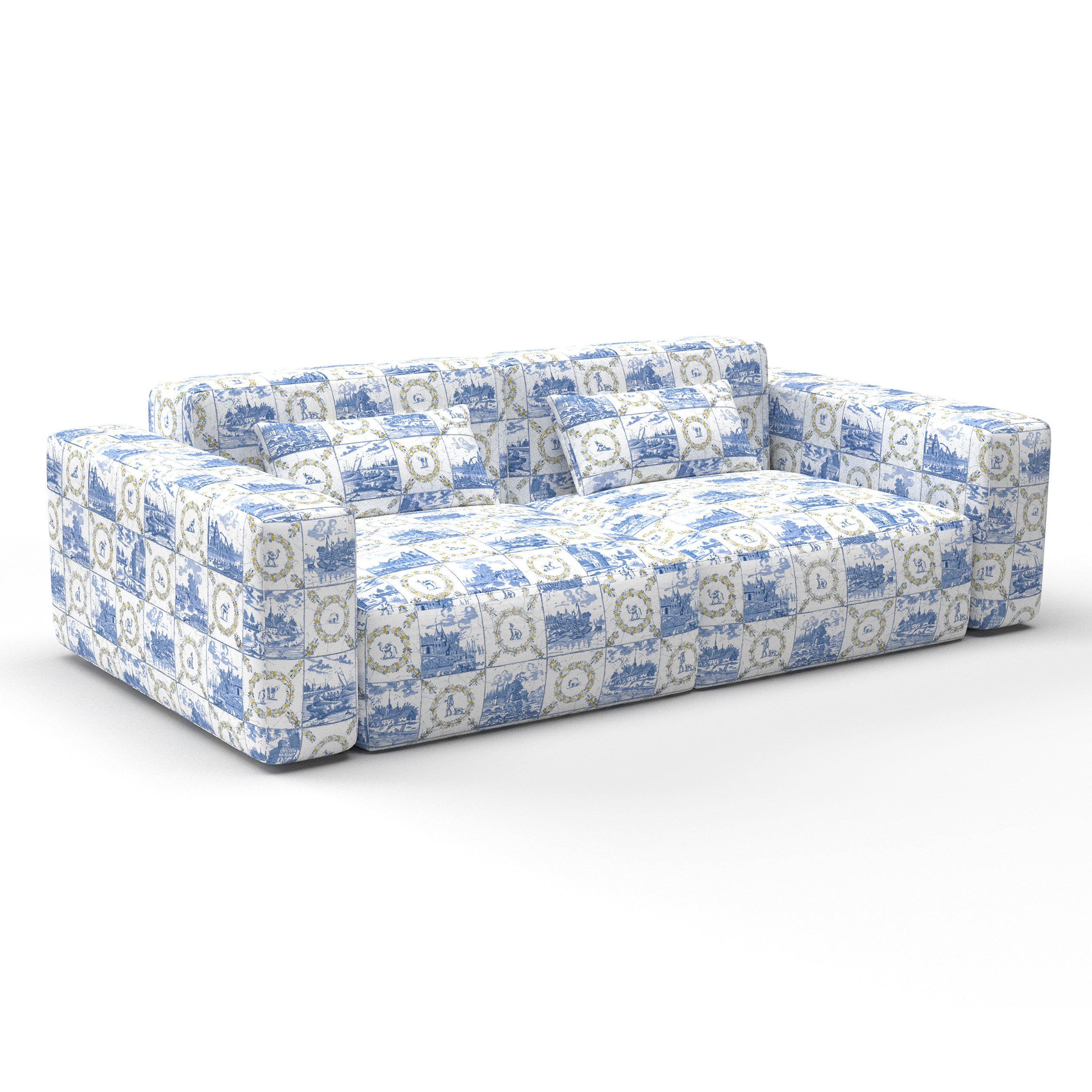 Sofa platero azul gaston y daniela lorenzo castillo telas geometrico paisaje tapizado decoracion casa